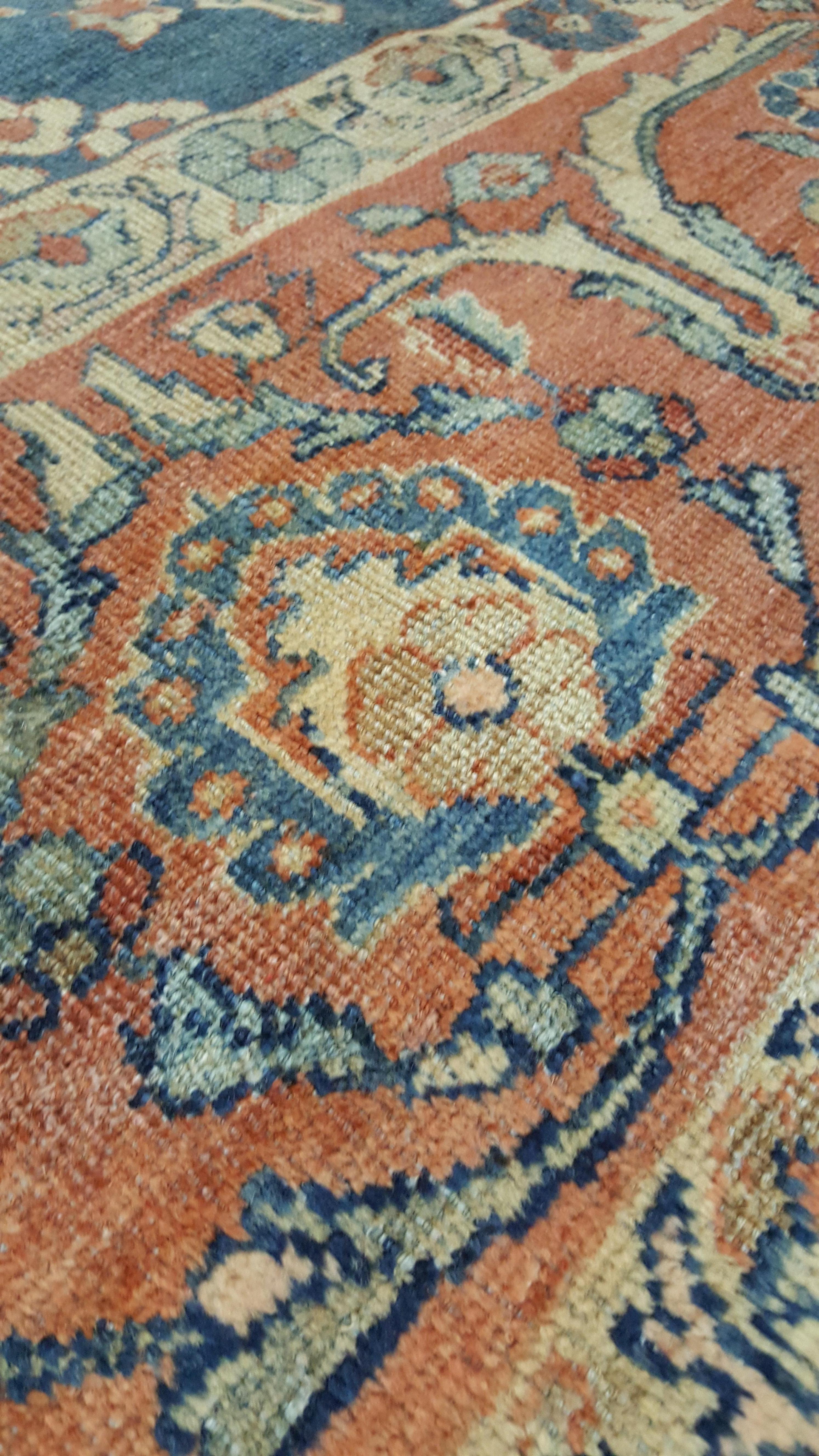 Antique Sultanabad Carpet, Oriental Rug, Handmade Persian Orange Soft Light Blue In Good Condition In Port Washington, NY
