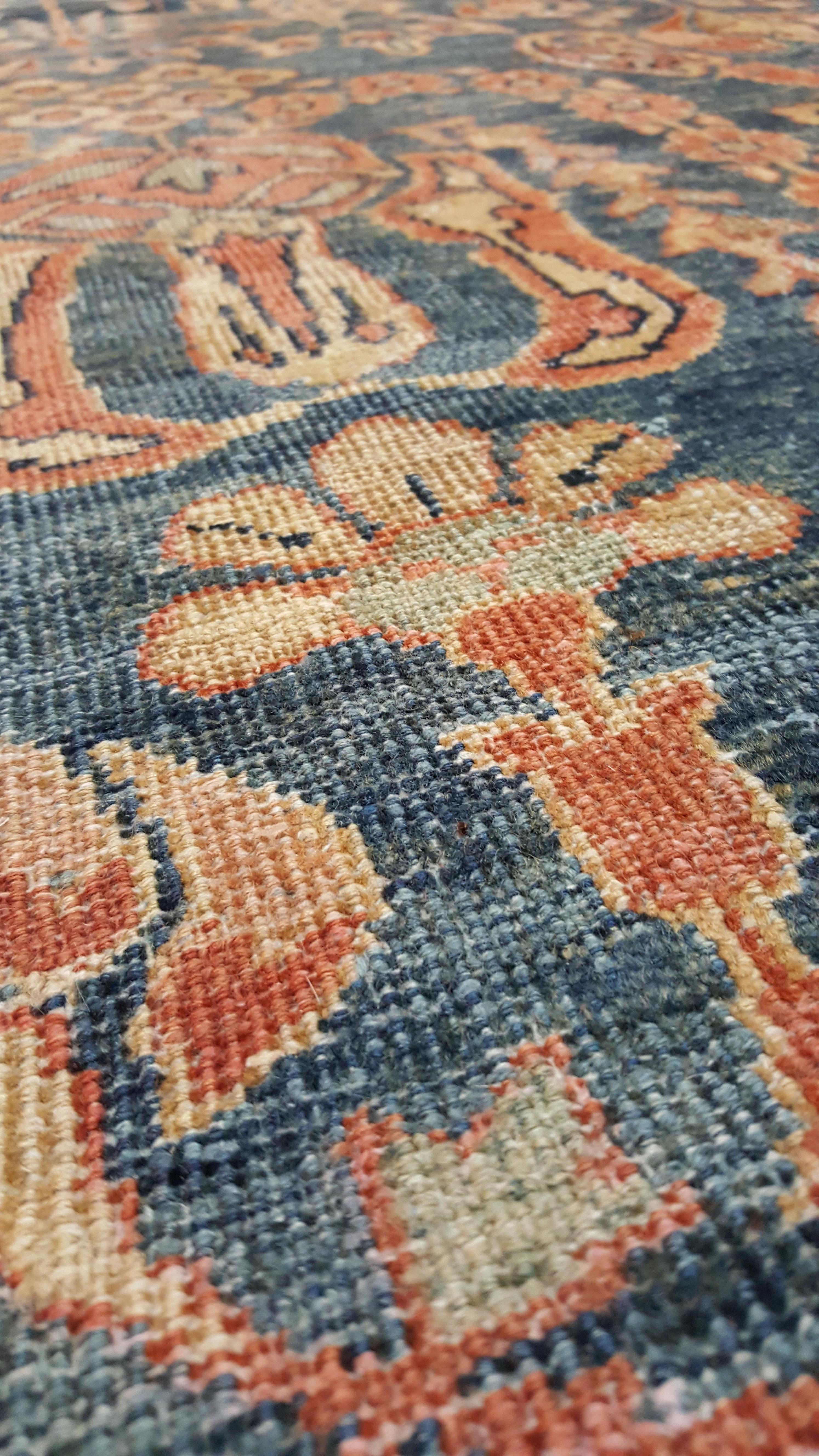 19th Century Antique Sultanabad Carpet, Oriental Rug, Handmade Persian Orange Soft Light Blue
