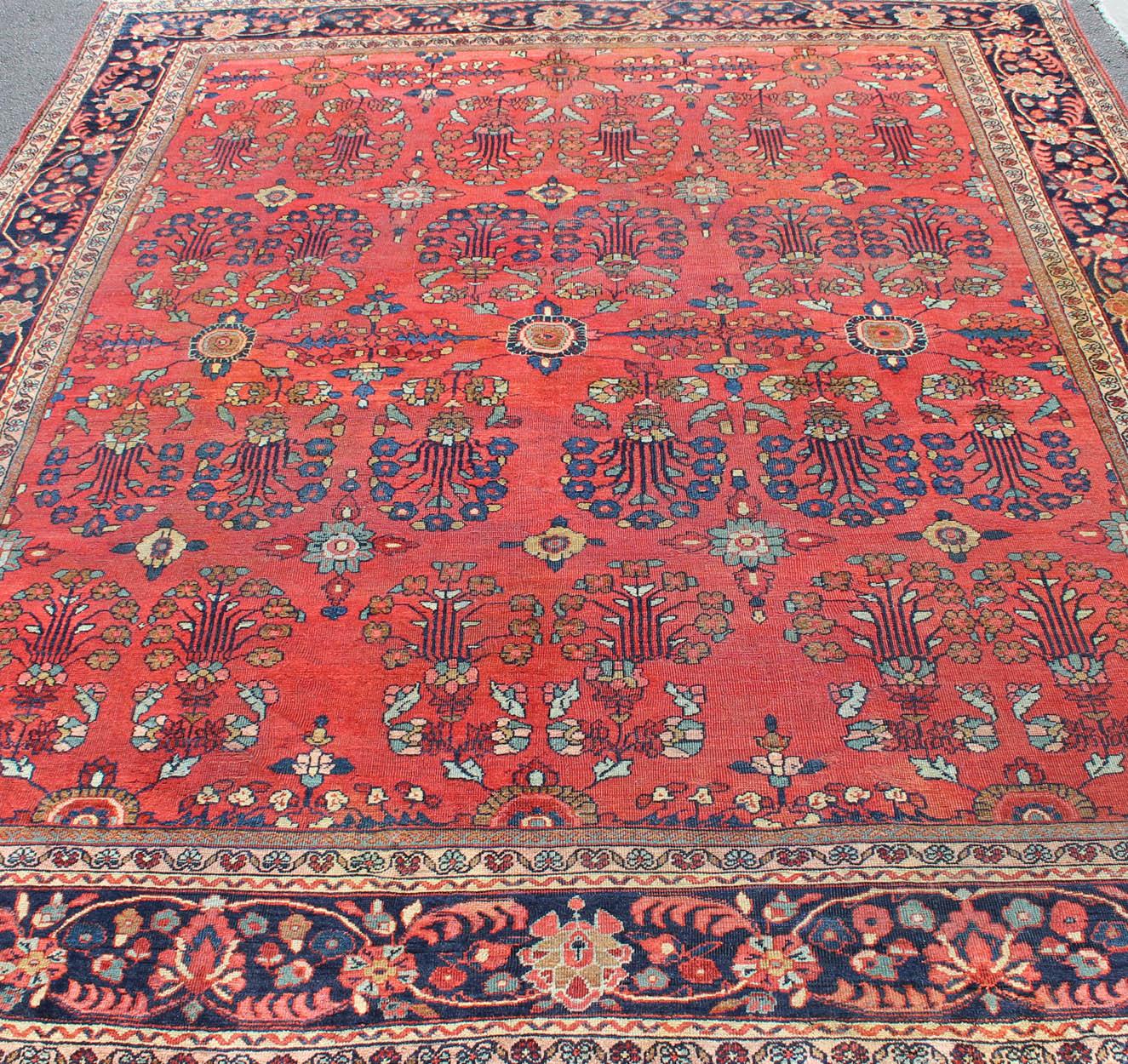 Antique Sultanabad Carpet with All-Over Large Scale Flower Design With Red Field For Sale 3