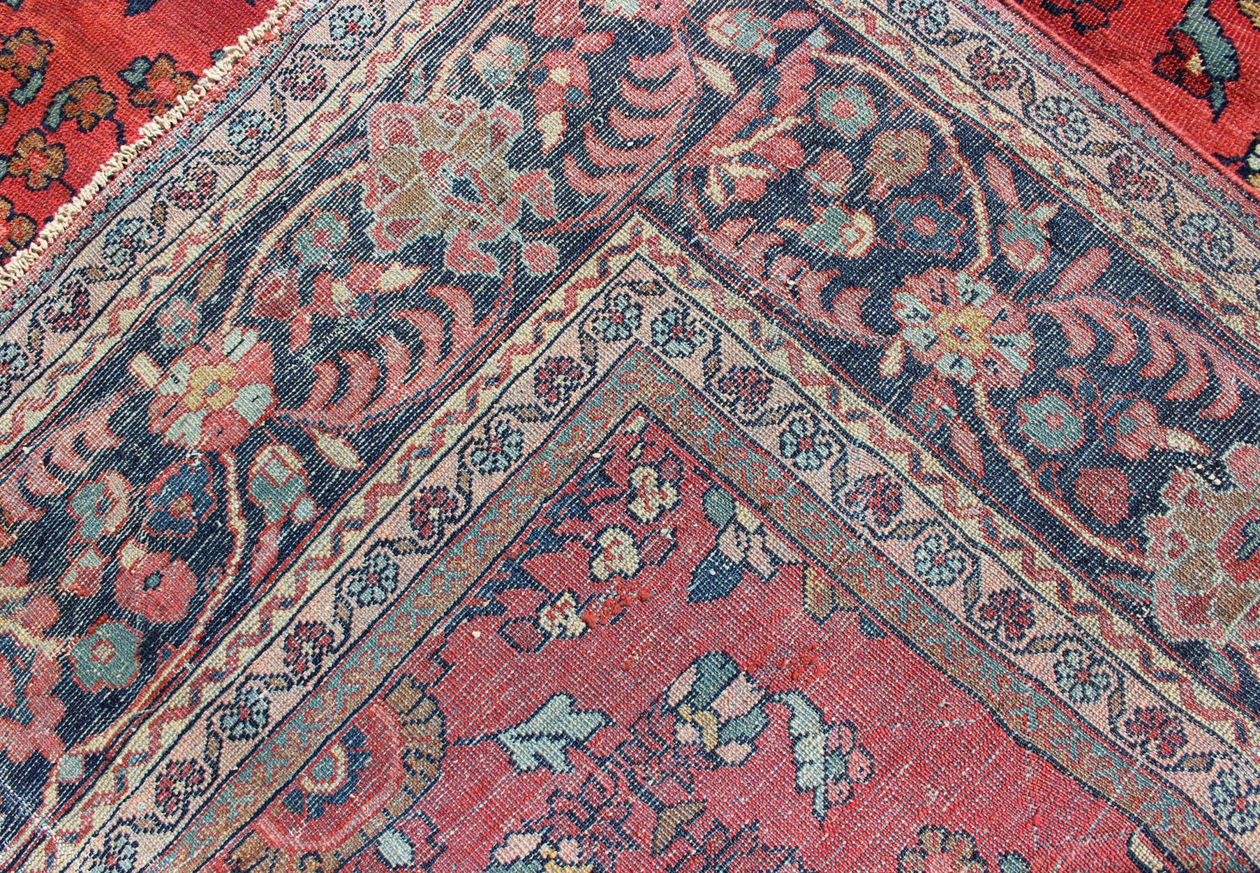 Antique Sultanabad Carpet with All-Over Large Scale Flower Design With Red Field For Sale 5