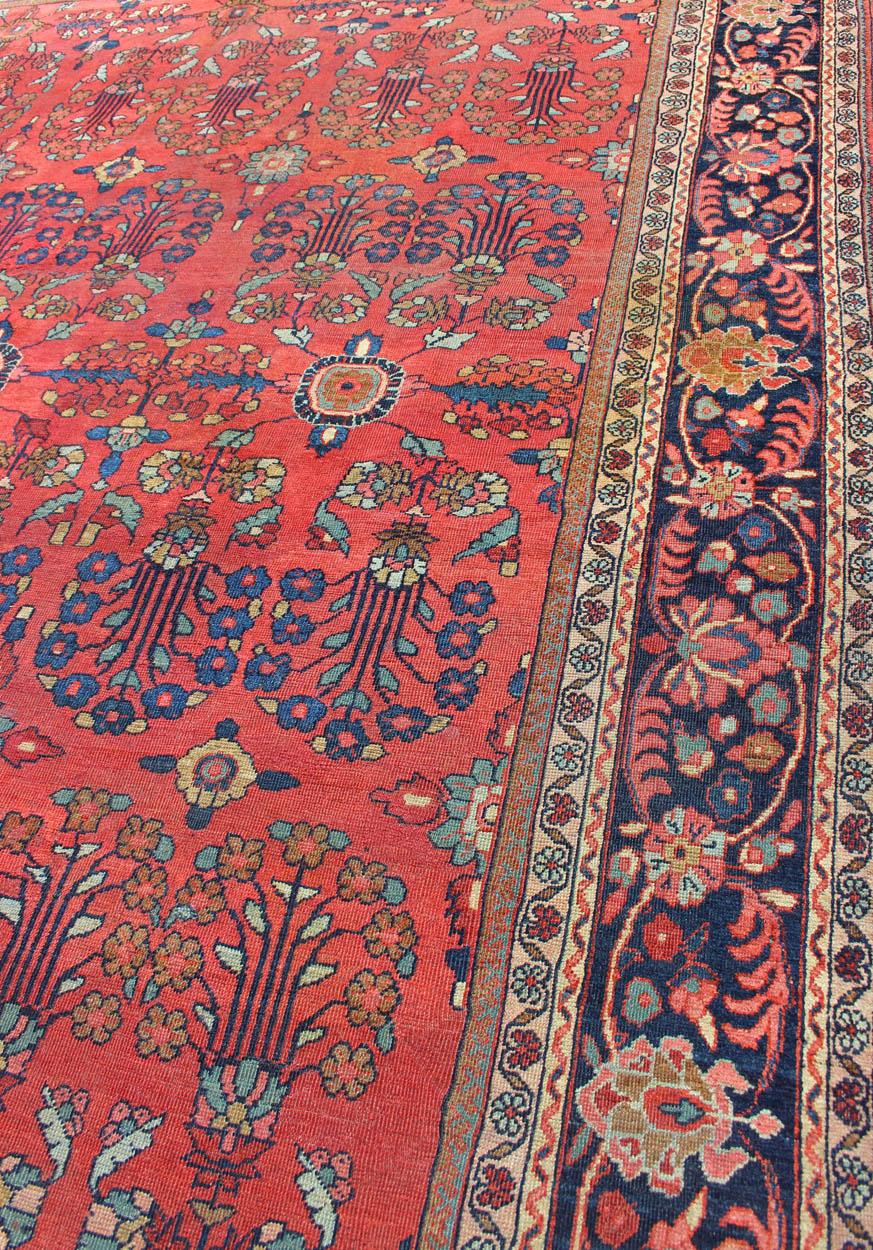 Antique Sultanabad Carpet with All-Over Large Scale Flower Design With Red Field For Sale 2