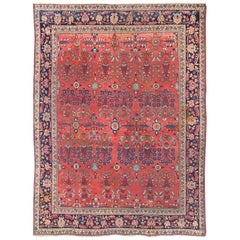 Antique Sultanabad Carpet with All-Over Large Scale Flower Design With Red Field