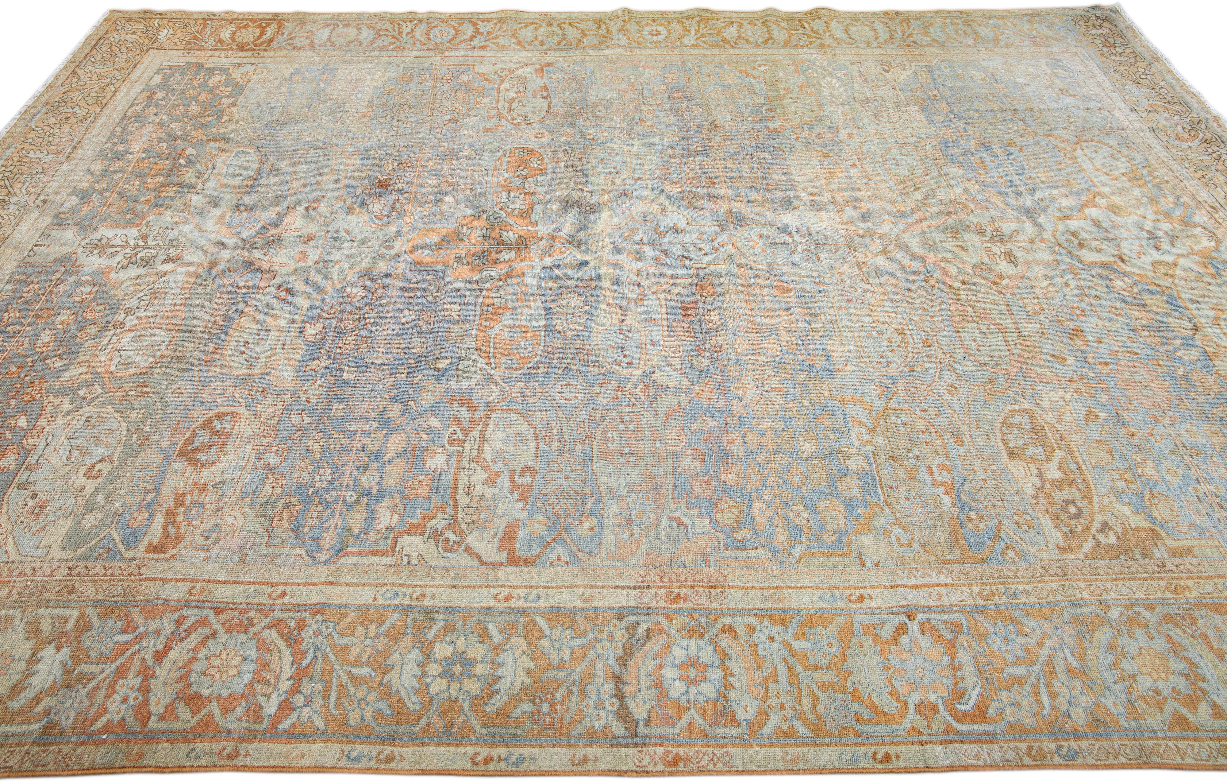 Hand-Knotted Antique Sultanabad Handmade Allover Floral Light Blue Wool Rug For Sale