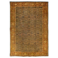 Antiker handgefertigter antiker Sultanabad-Wollteppich in Blau und Rost mit Allover-Blumenmuster