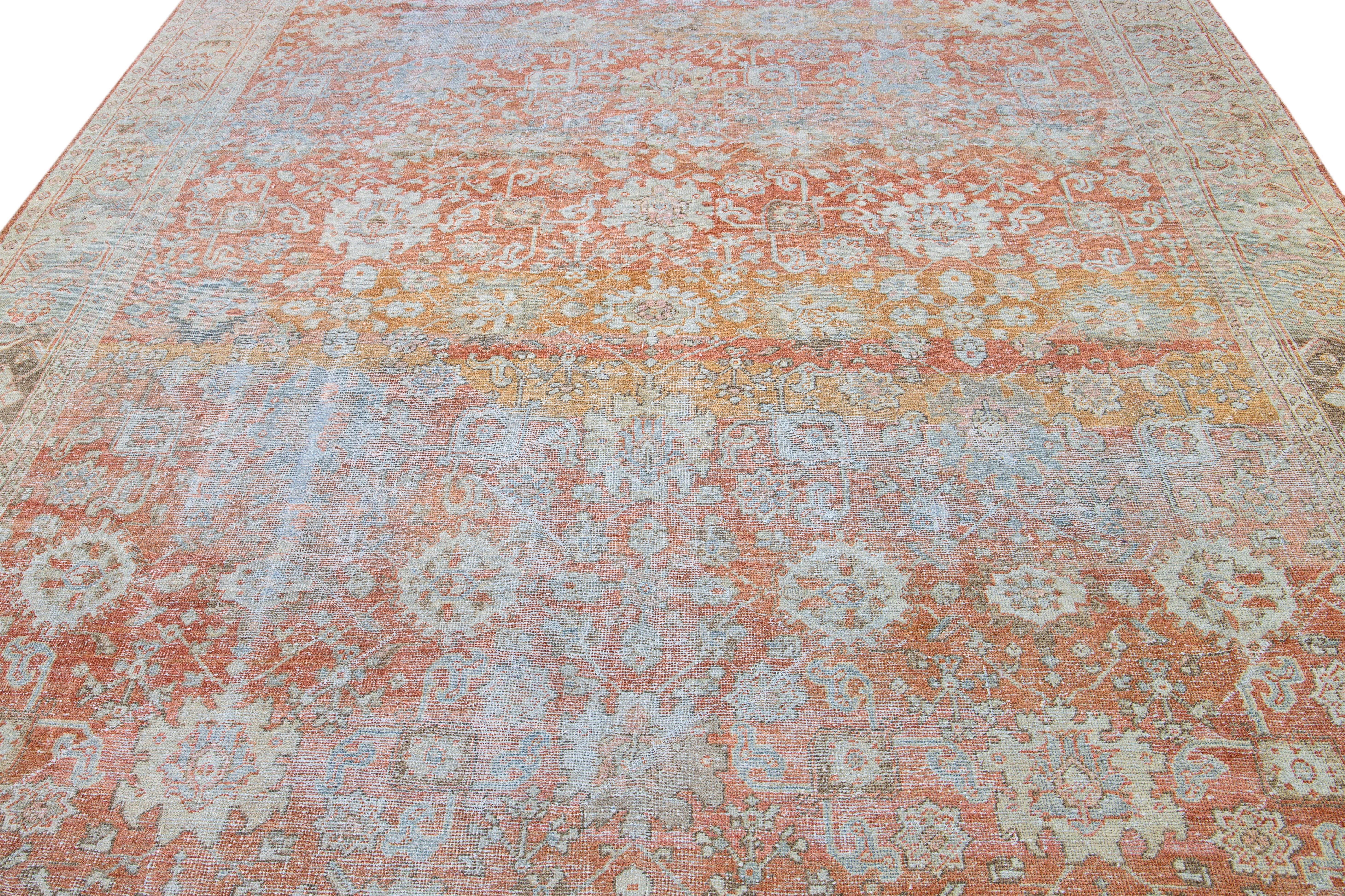 Islamic Antique Sultanabad Handmade Floral Pattern Designed Red Wool Rug For Sale