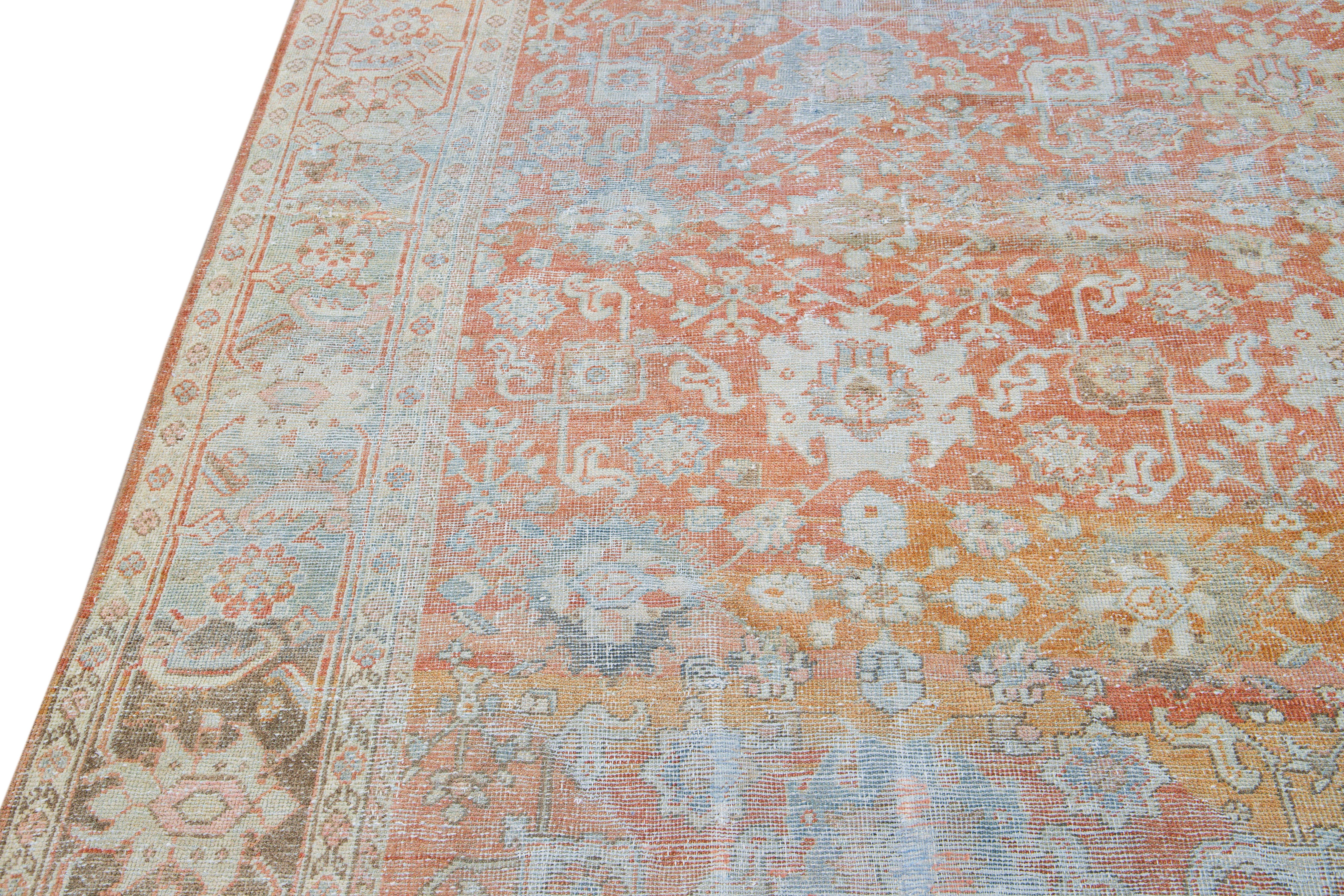Persian Antique Sultanabad Handmade Floral Pattern Designed Red Wool Rug For Sale