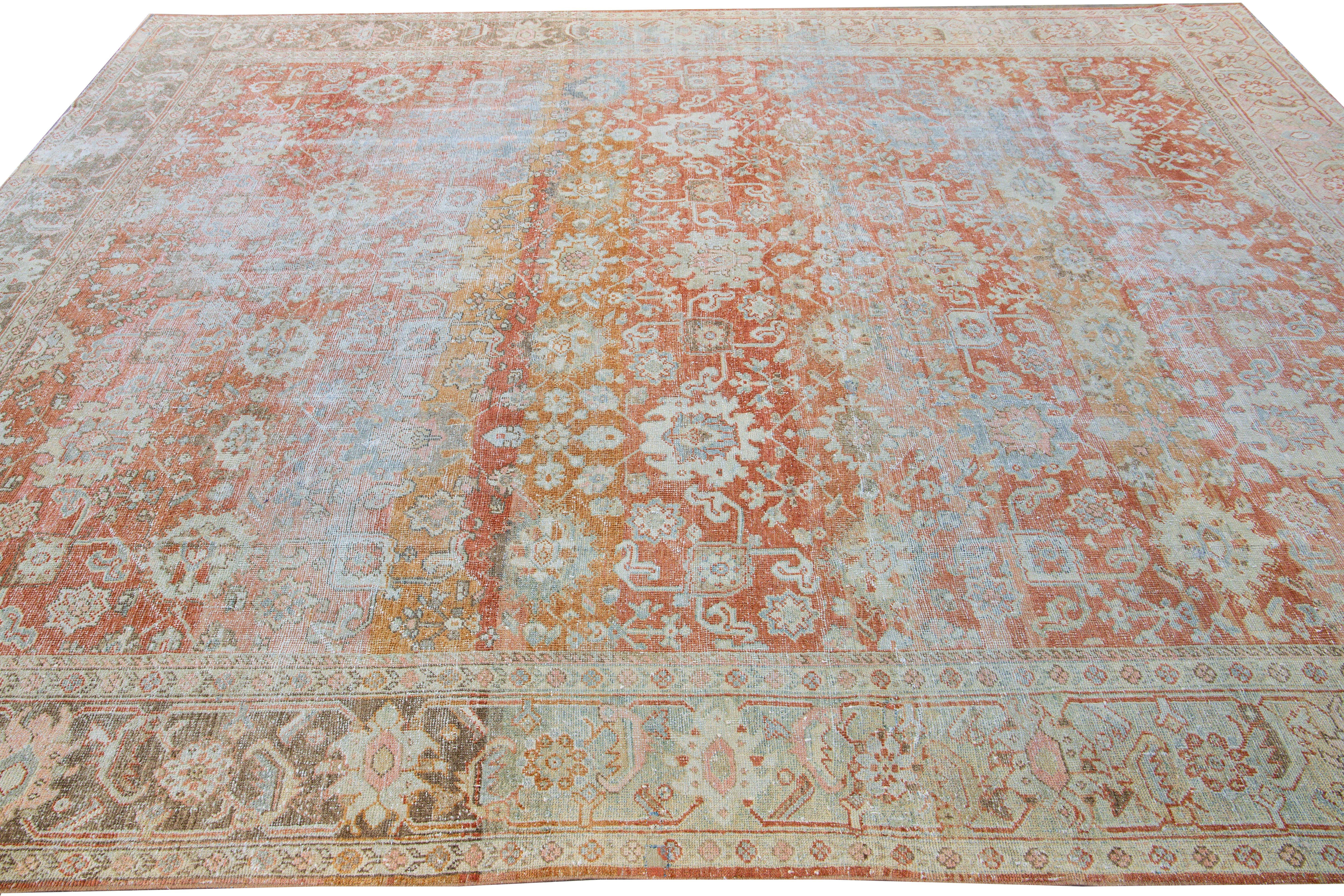 Antique Sultanabad Handmade Floral Pattern Designed Red Wool Rug In Good Condition For Sale In Norwalk, CT