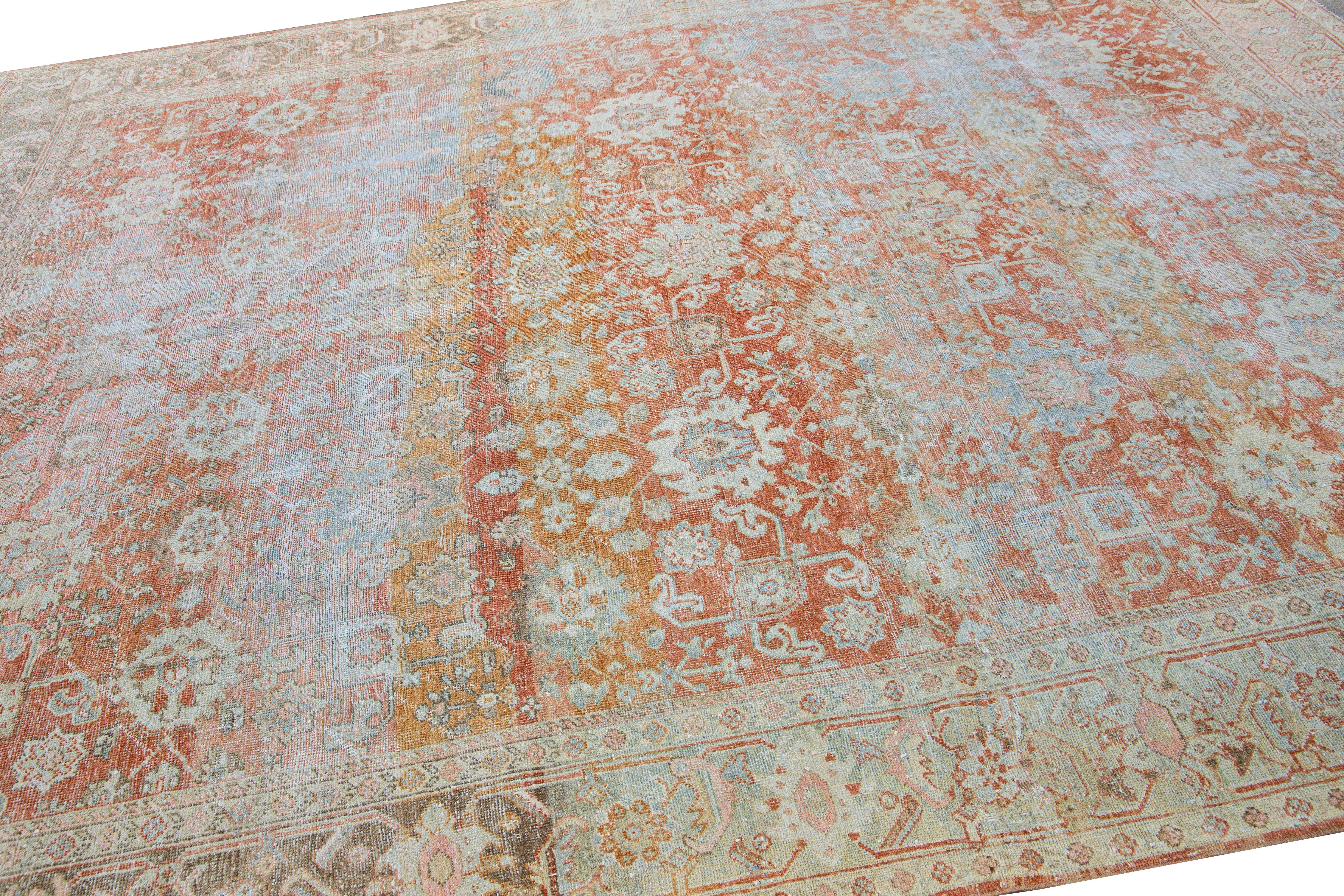 20th Century Antique Sultanabad Handmade Floral Pattern Designed Red Wool Rug For Sale