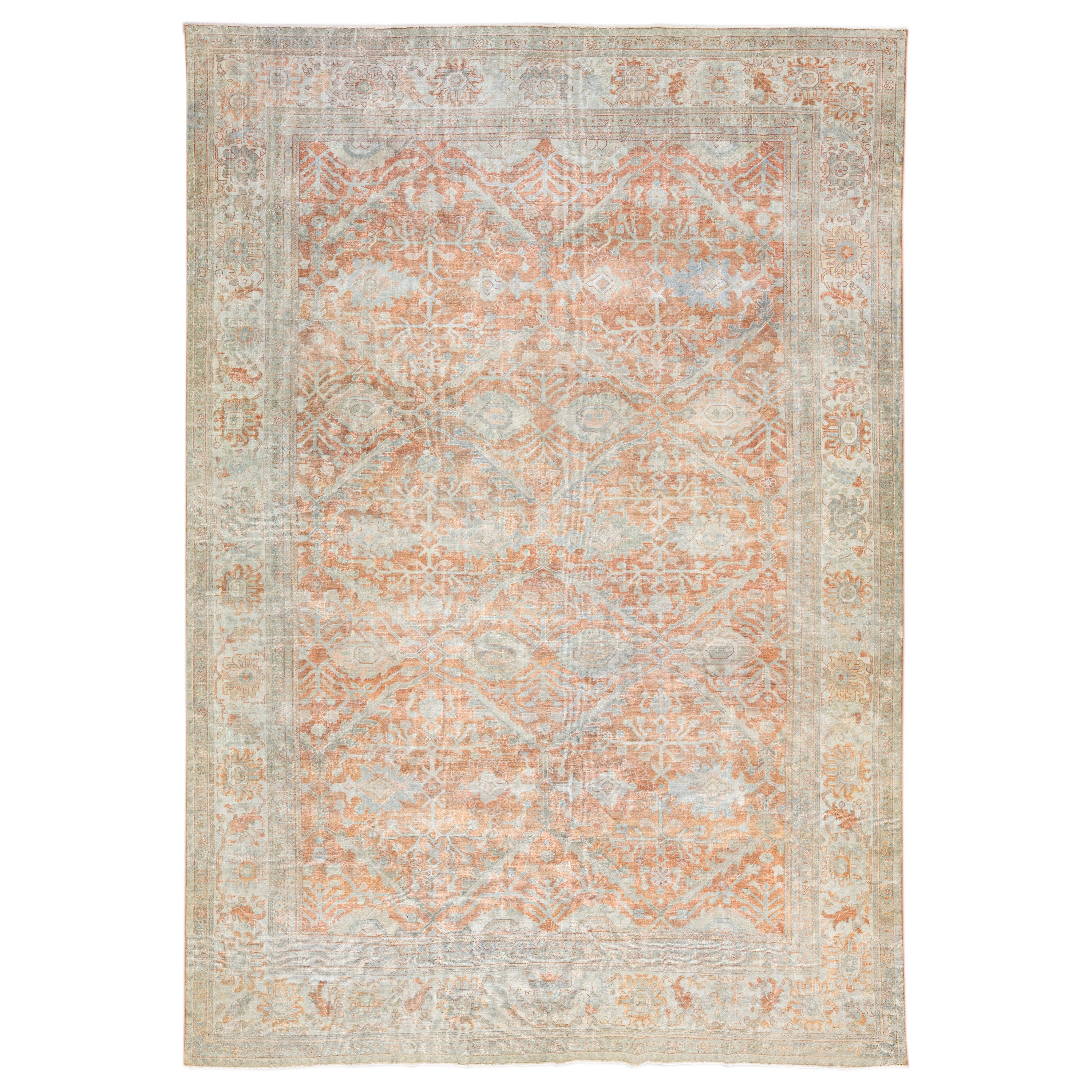 Antico Sultanabad Rugs fatto a mano con motivo floreale in lana arancione