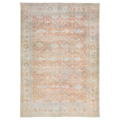 Antiker antiker Sultanabad handgefertigter orangefarbener Wollteppich mit Blumenmuster