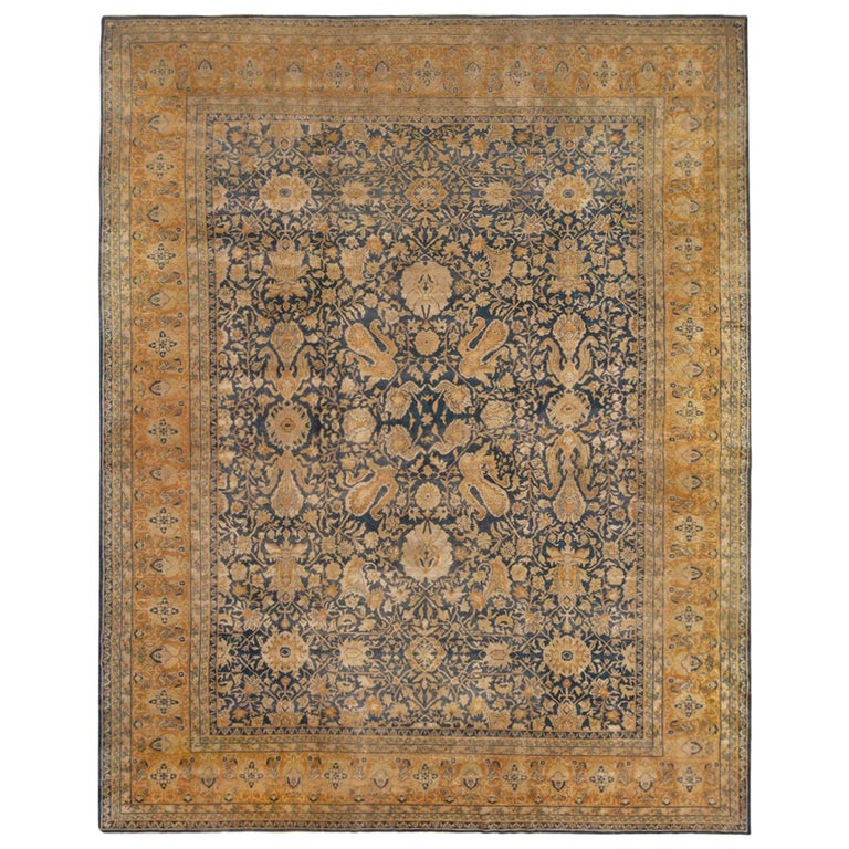 Antique Sultanabad Navy Blue Wool Persian Rug Floral Pattern by Rug and