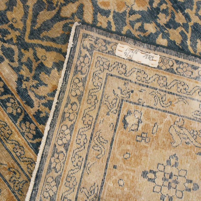 Antique Sultanabad Navy Blue and Gold Wool Persian Rug For Sale at