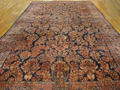 1920s Navy Rust Formal Antique Persian Sarouk Rug 10' 2" x 19' 8" Wool Carpet