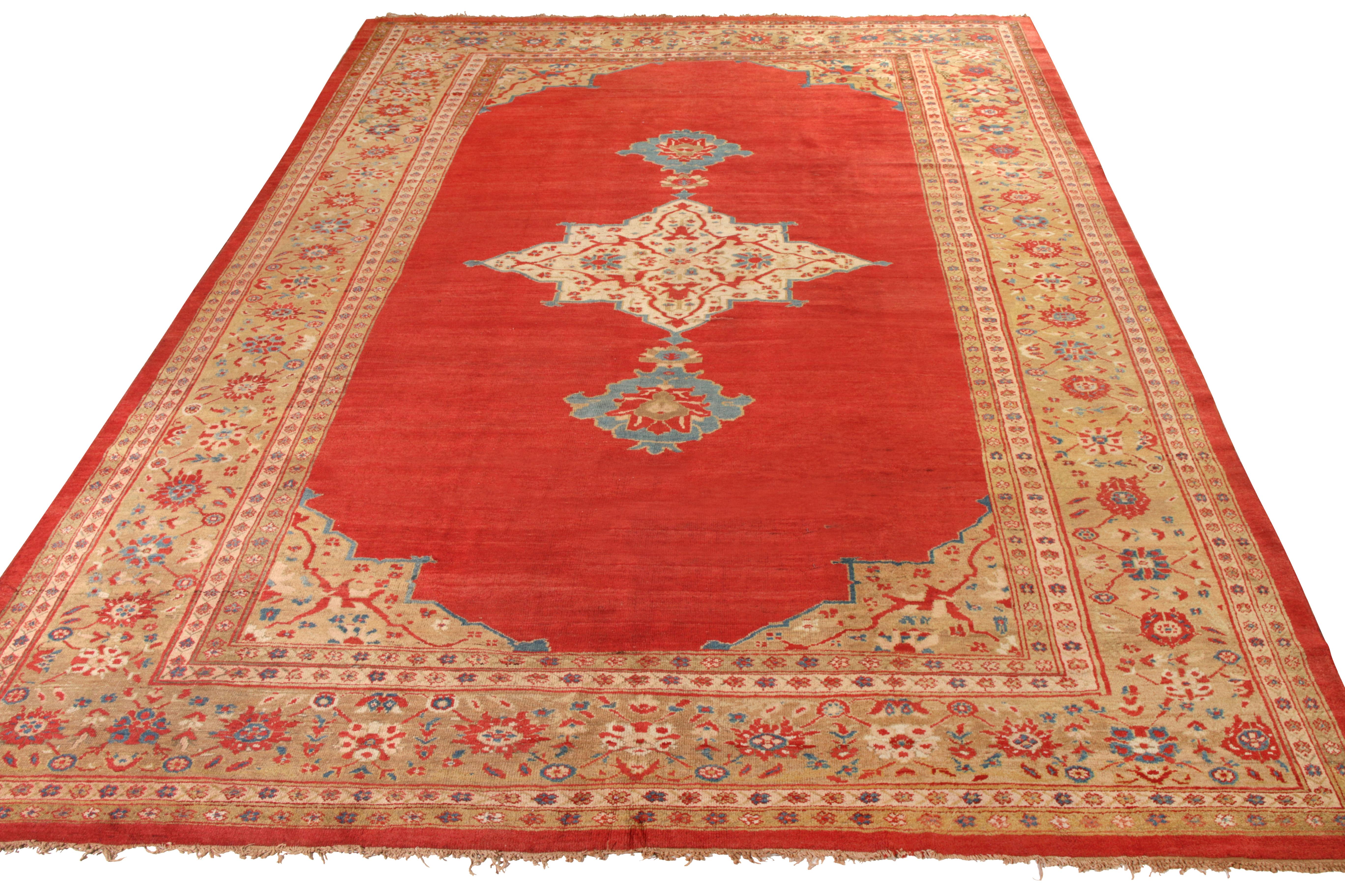 Hand knotted in wool circa 1880-1890, this antique 12x15 Sultanabad Persian rug enjoys a respected place in Rug & Kilim’s exclusive range of classic rugs. Emanating the finesse and style of the period, the rug features an open medallion pattern with