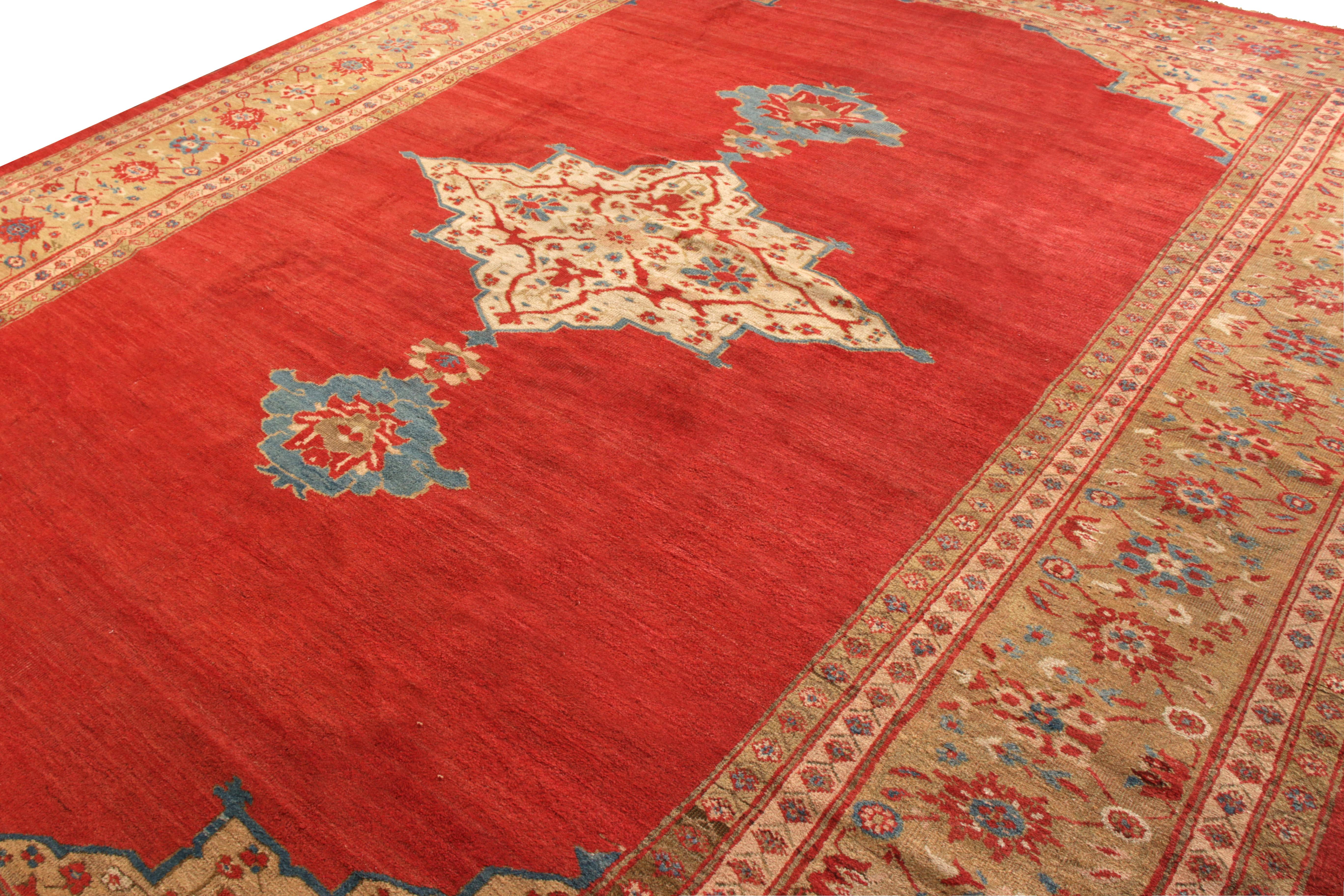 Hand-Knotted Antique Sultanabad Persian Rug in Red & Beige Medallion Pattern For Sale