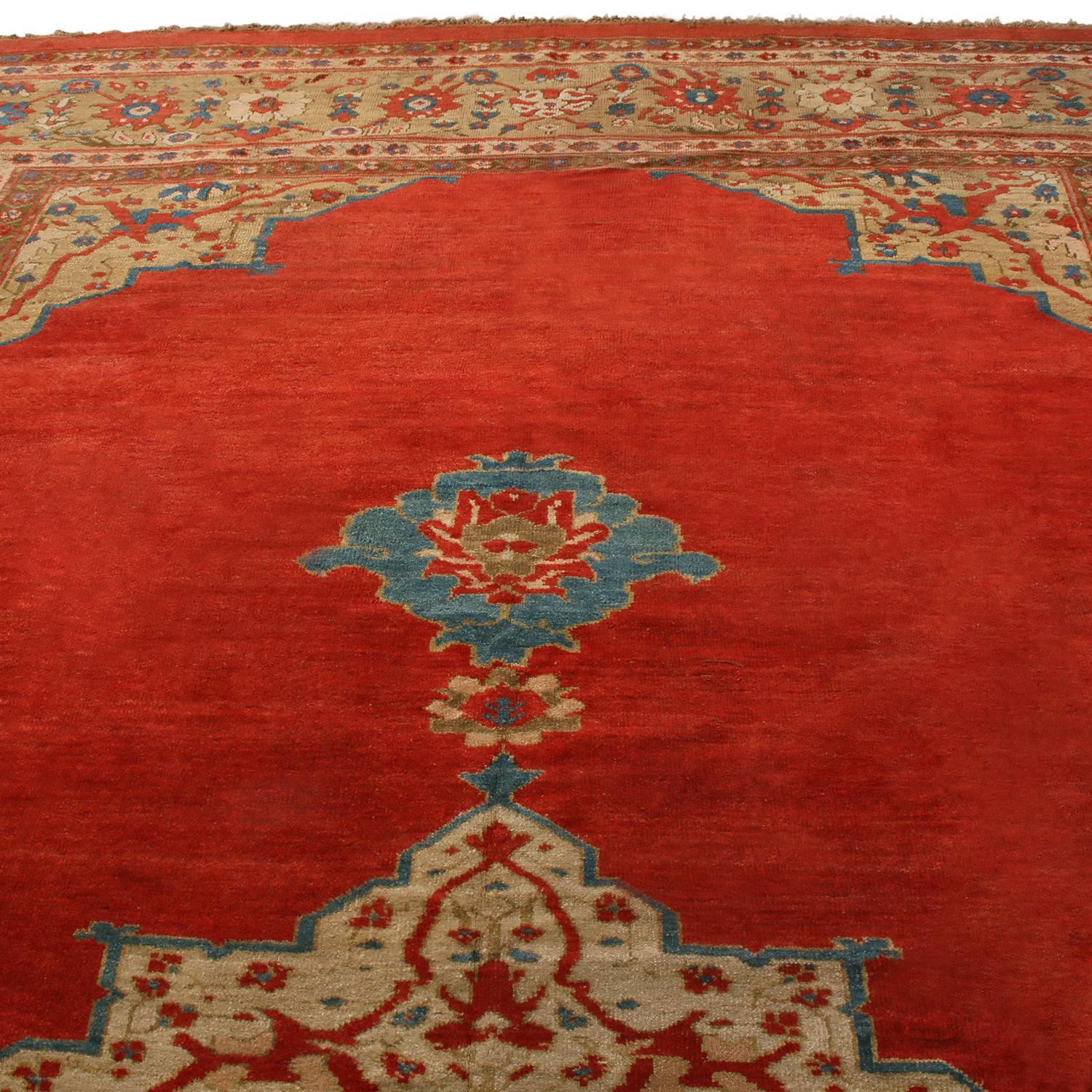 Persian Antique Sultanabad Red and Blue Wool