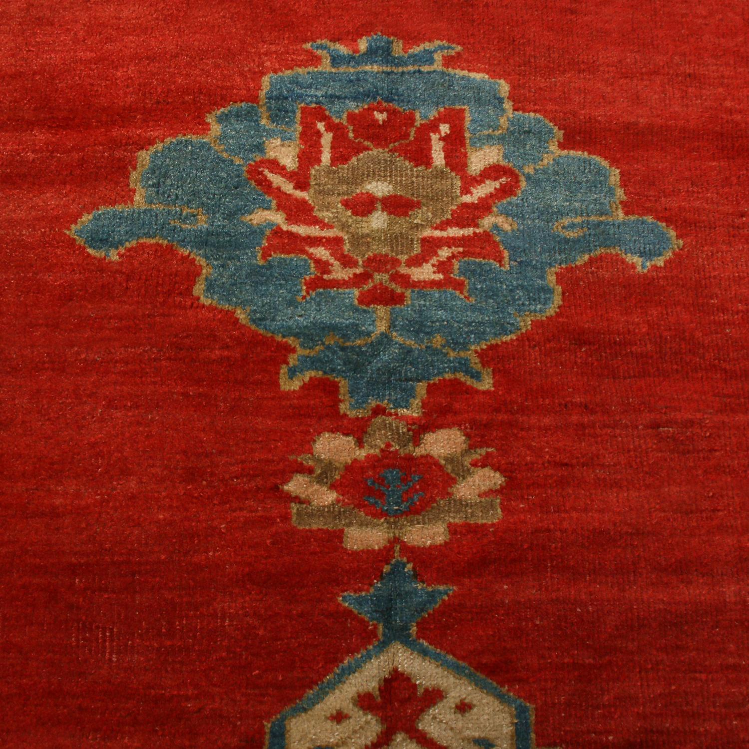 Hand-Knotted Antique Sultanabad Red and Blue Wool