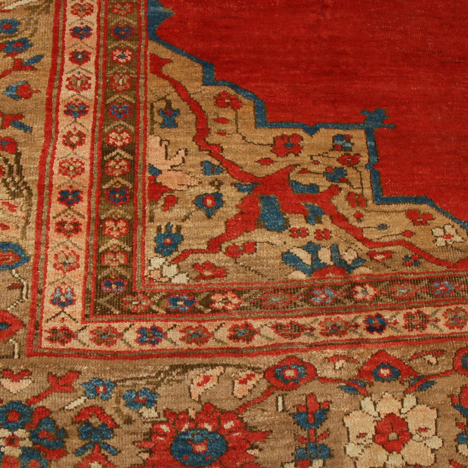 Antique Sultanabad Red and Blue Wool In Good Condition In Long Island City, NY