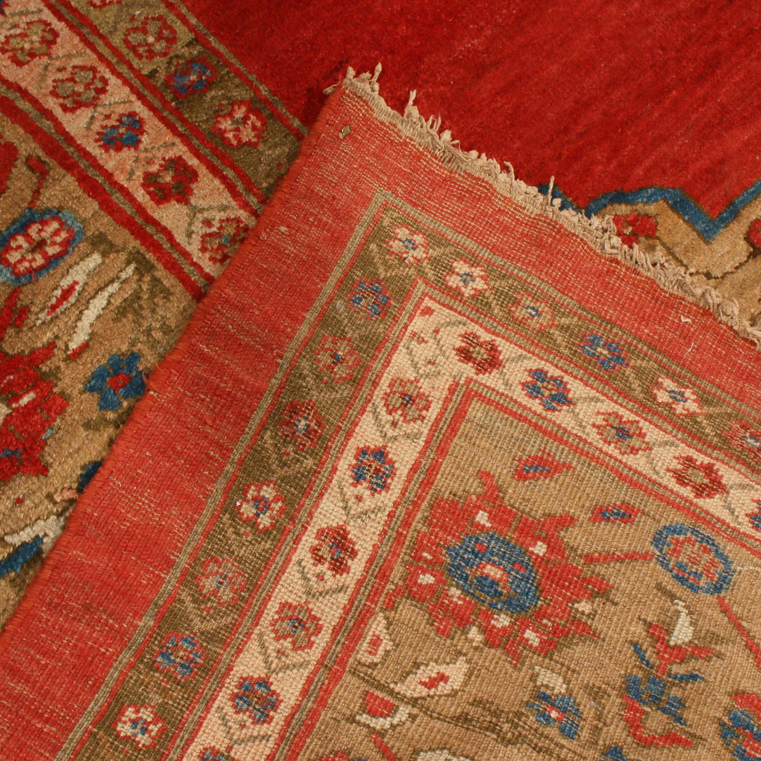 Late 19th Century Antique Sultanabad Red and Blue Wool