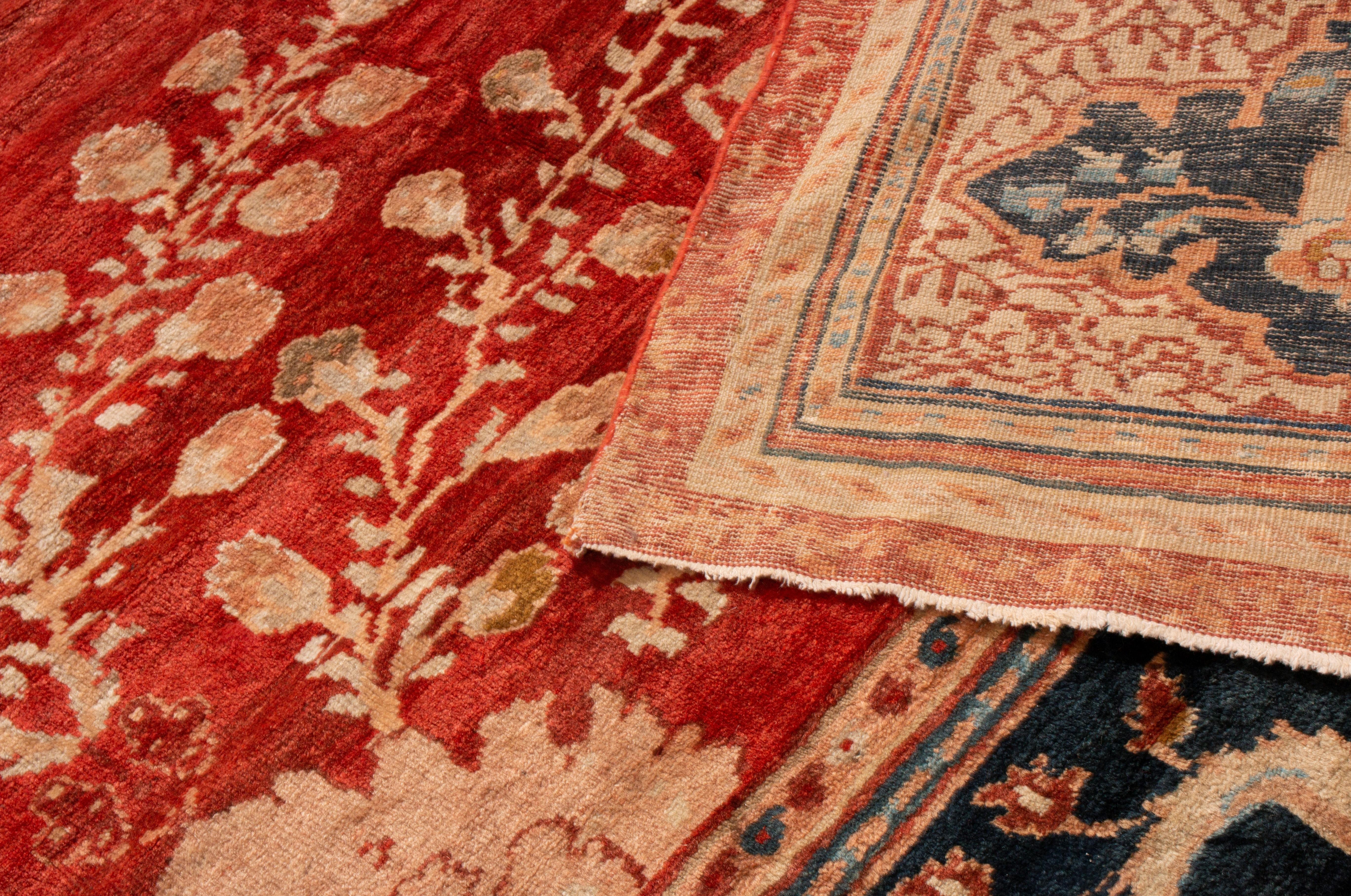 Late 19th Century Antique Sultanabad Red and Gold Medallion Rug with Geometric-Floral Patterns