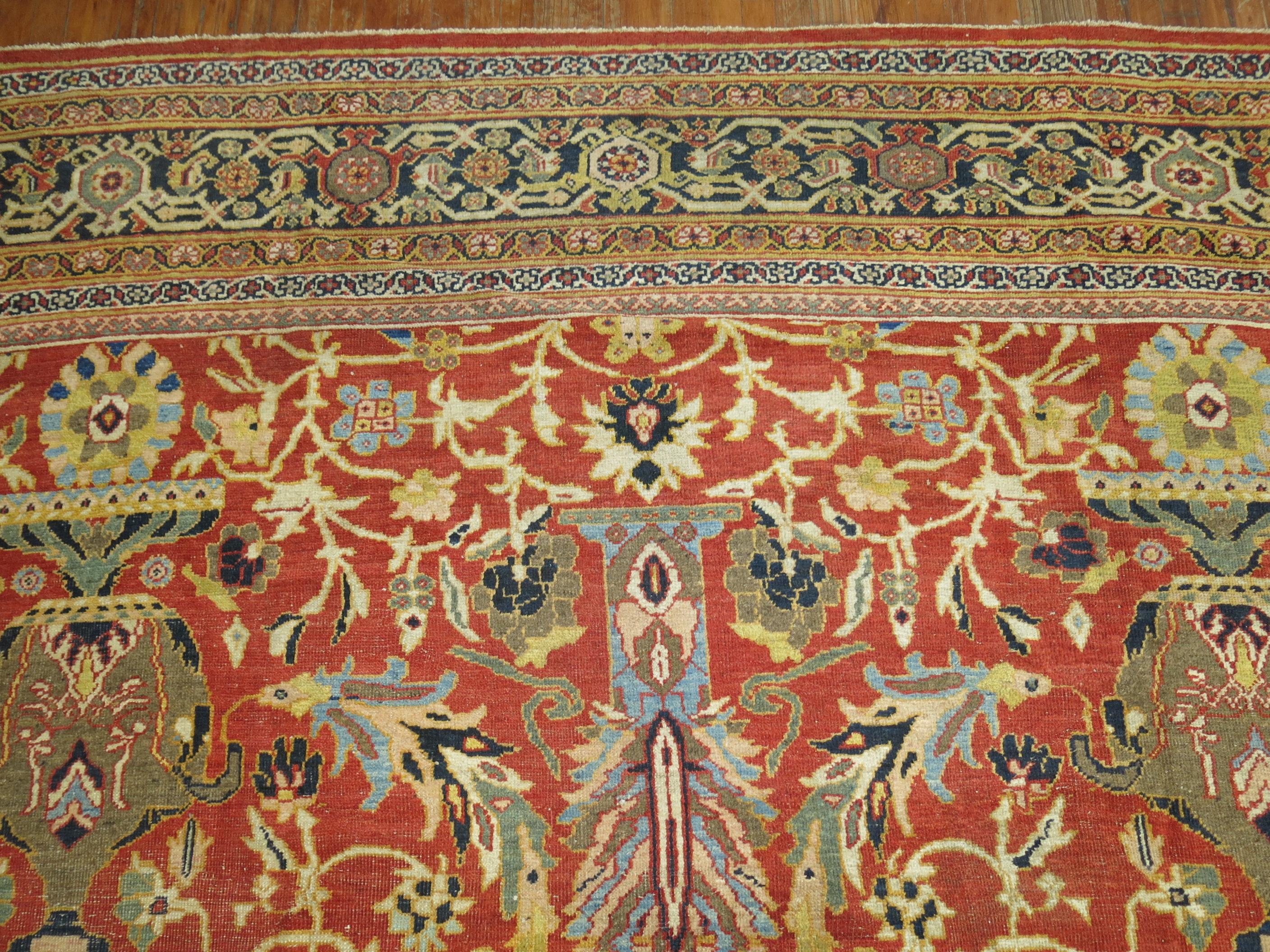 Zabihi Collection Rich Antique Ziegler Sultanabad Oversize Rug In Good Condition For Sale In New York, NY