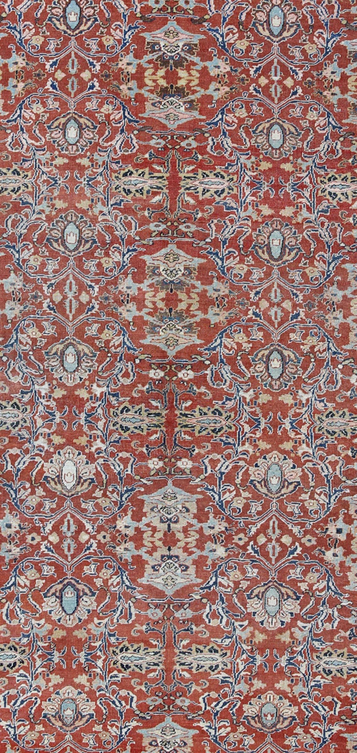 Persian Antique Sultanabad Rug with Large Flower Design in Soft Red Field & Multi Colors For Sale