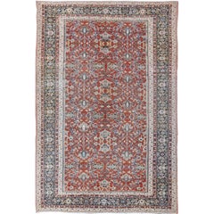 Antique Sultanabad Rug with Large Flower Design in Soft Red Field & Multi Colors