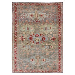 Antique Sultanabad Rug with Medallions in Red, Greenish-Blue, Cream and Peach