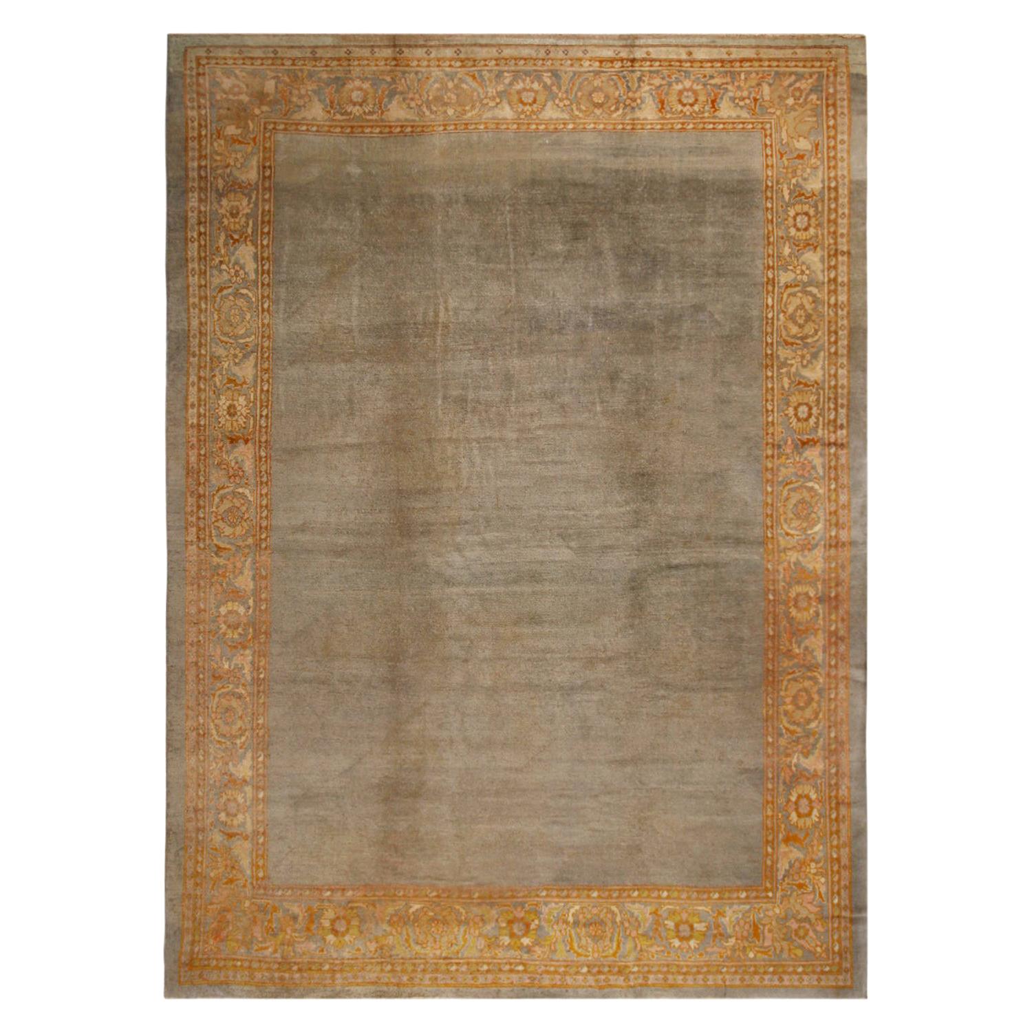 Antique Sultanabad Traditional Blue and Gray Wool Persian Rug For Sale