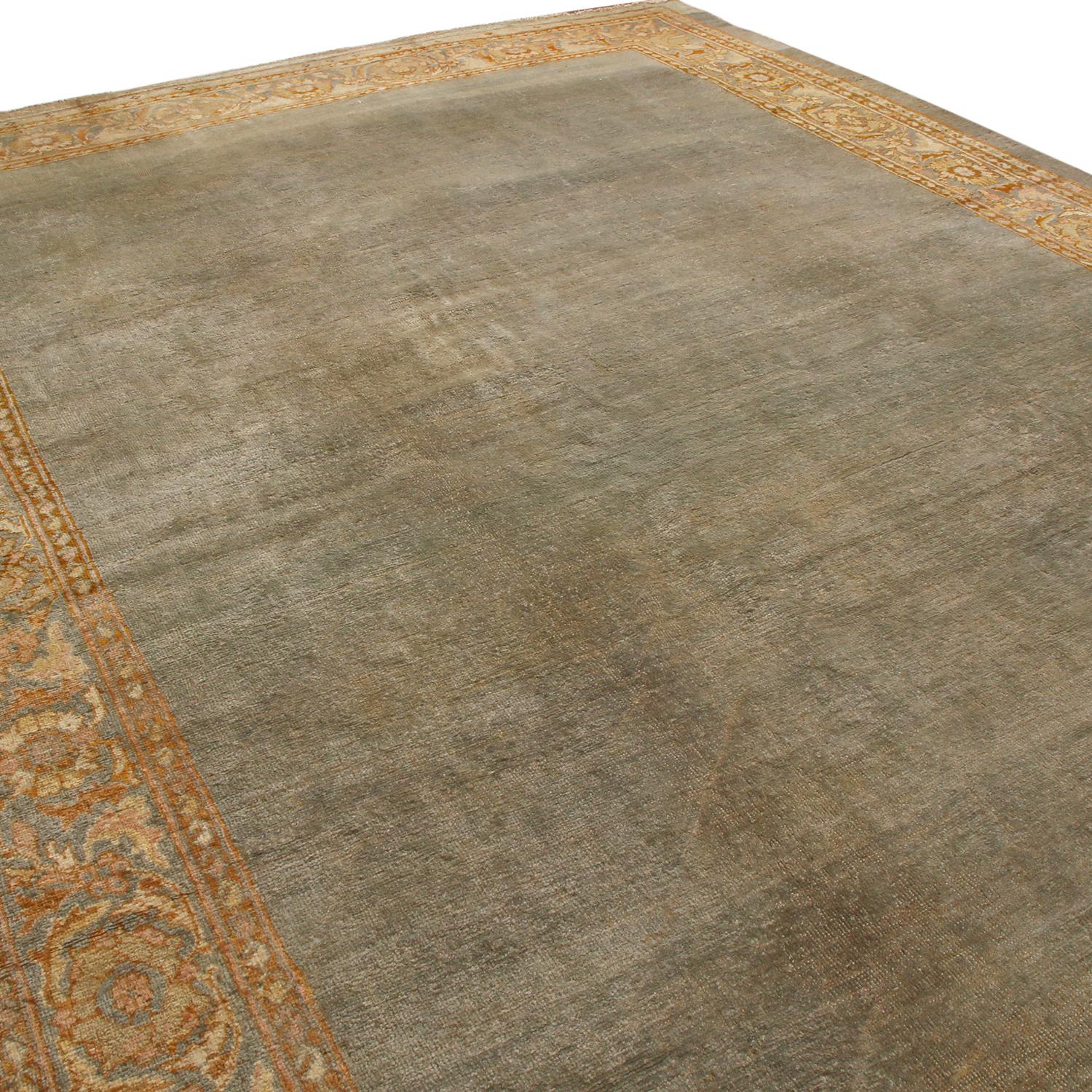 Hand-Knotted Antique Sultanabad Traditional Blue-Gray Wool Persian Rug