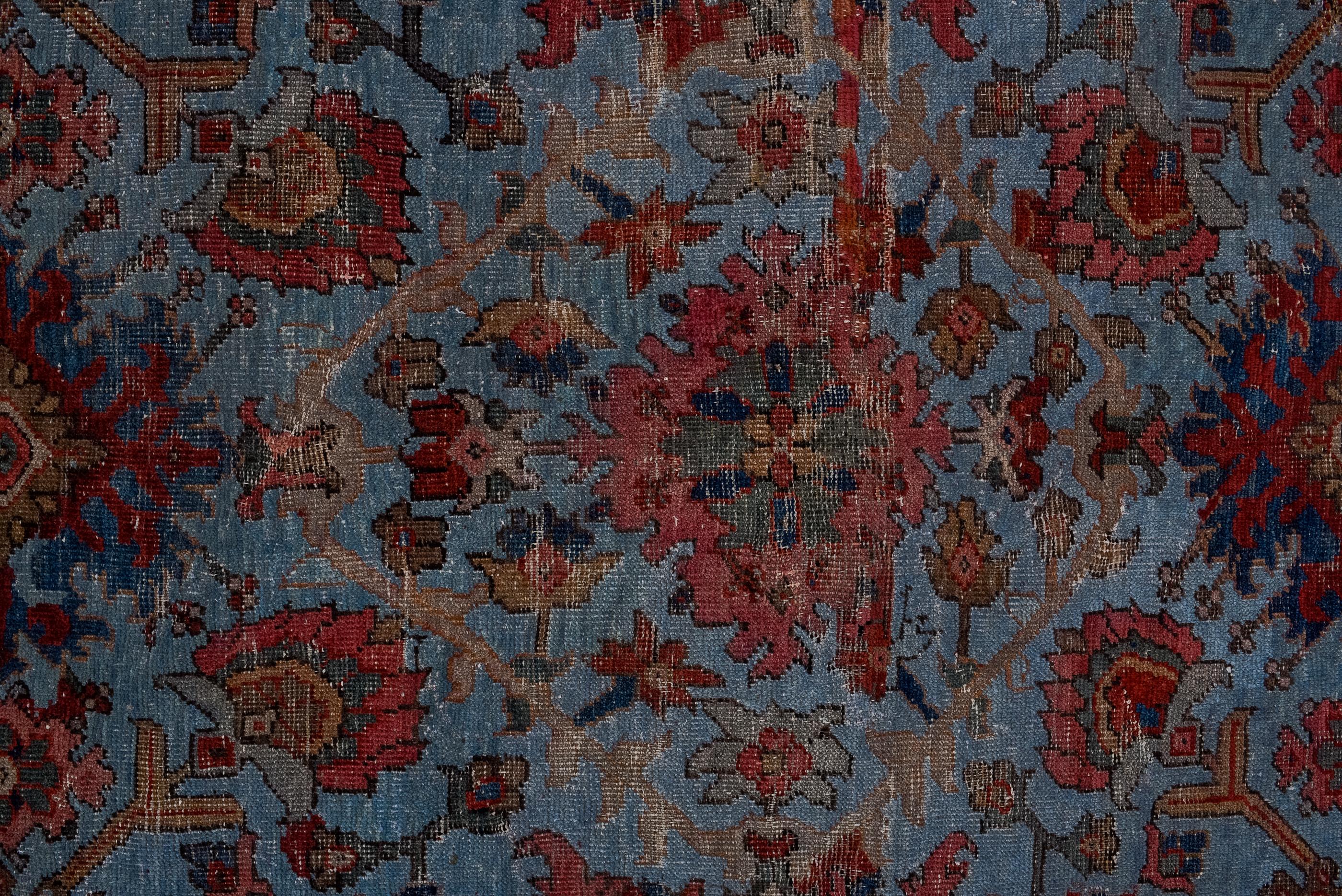 Hand-Knotted Antique Sultanabad with Blue Field and Harshang Design  For Sale