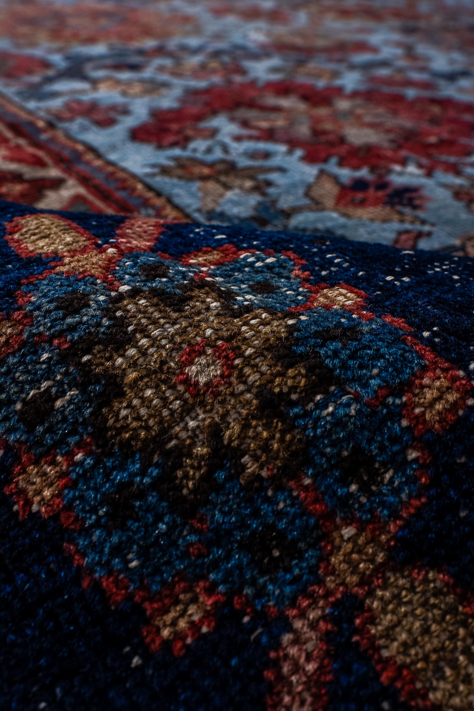Wool Antique Sultanabad with Blue Field and Harshang Design  For Sale