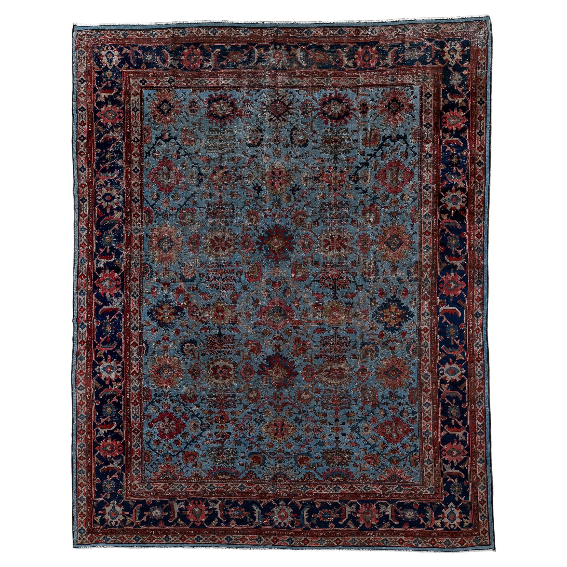 Antique Sultanabad with Blue Field and Harshang Design  For Sale