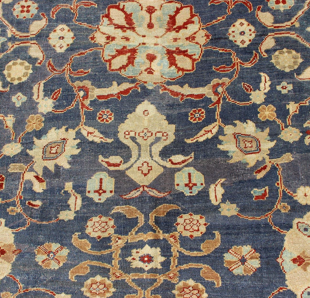 Antique Sultanabad Ziegler Persian Rug with Purple Blue Background & Soft Coral  For Sale 5