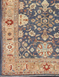 Antique Sultanabad Ziegler Persian Rug with Purple Blue Background & Soft Coral