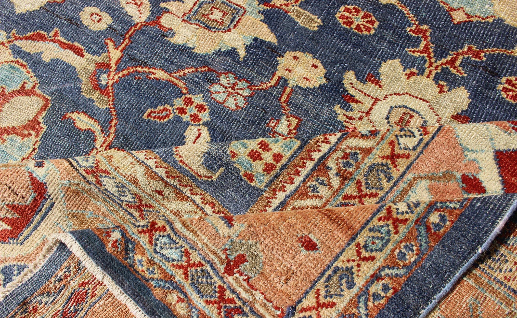 Late 19th Century Antique Sultanabad Ziegler Persian Rug with Purple Blue Background & Soft Coral  For Sale