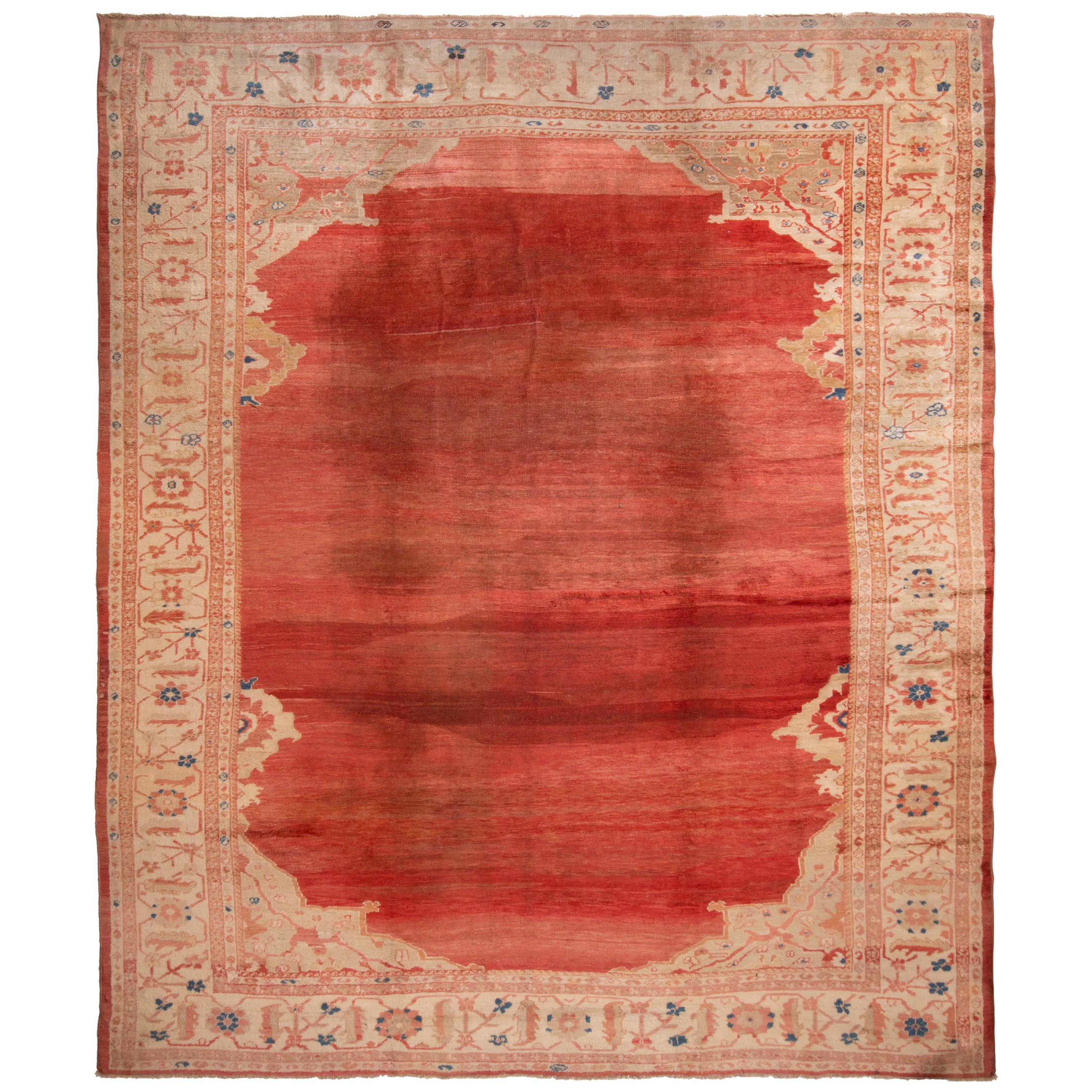 Antique Sultanbad Red and Beige Medallion-Style Rug For Sale