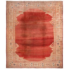 Antique Sultanbad Red and Beige Medallion-Style Rug