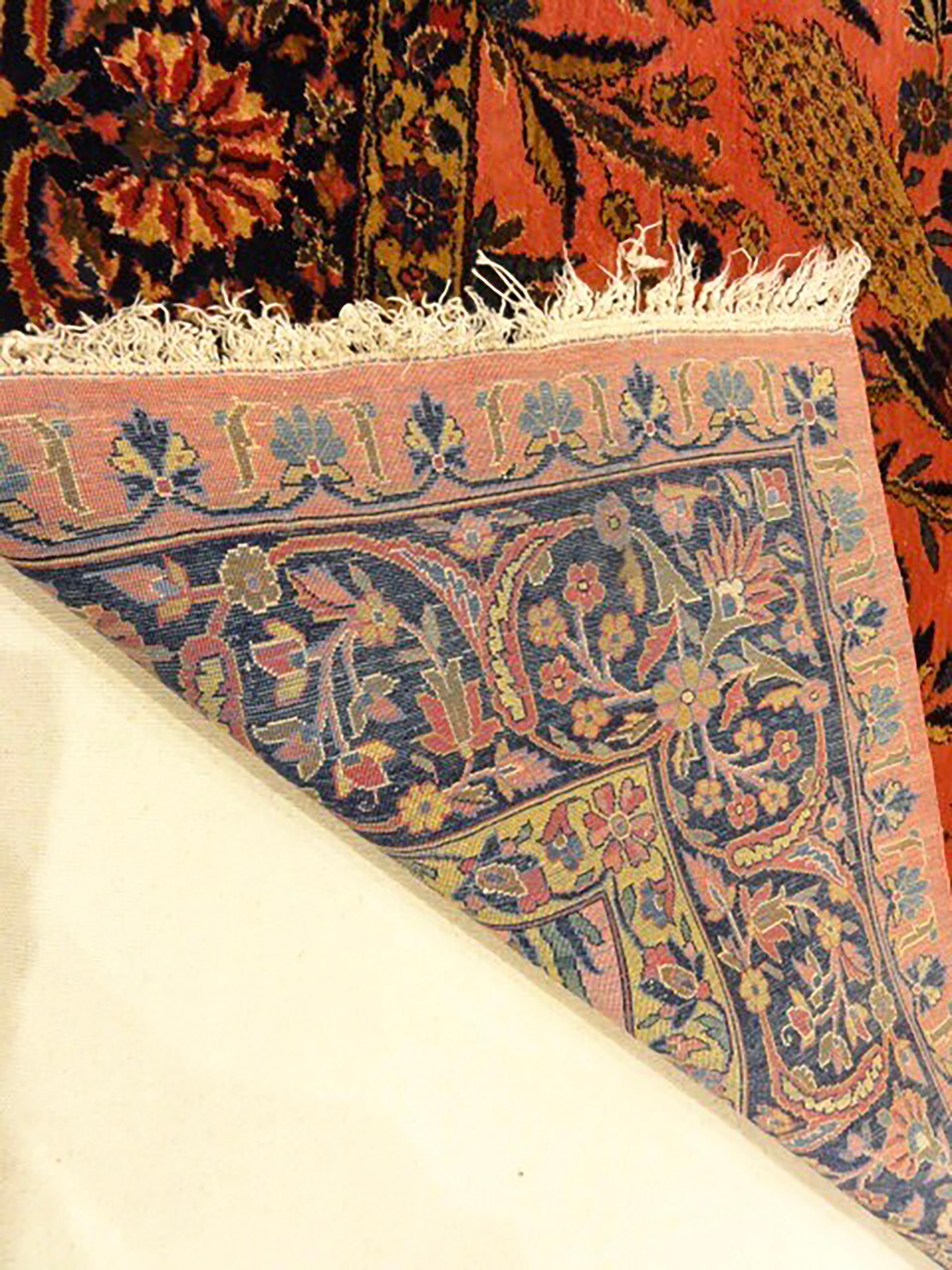 Islamico Antico tappeto da meditazione in seta Kashan con testa di sultano Giardino del Paradiso in vendita