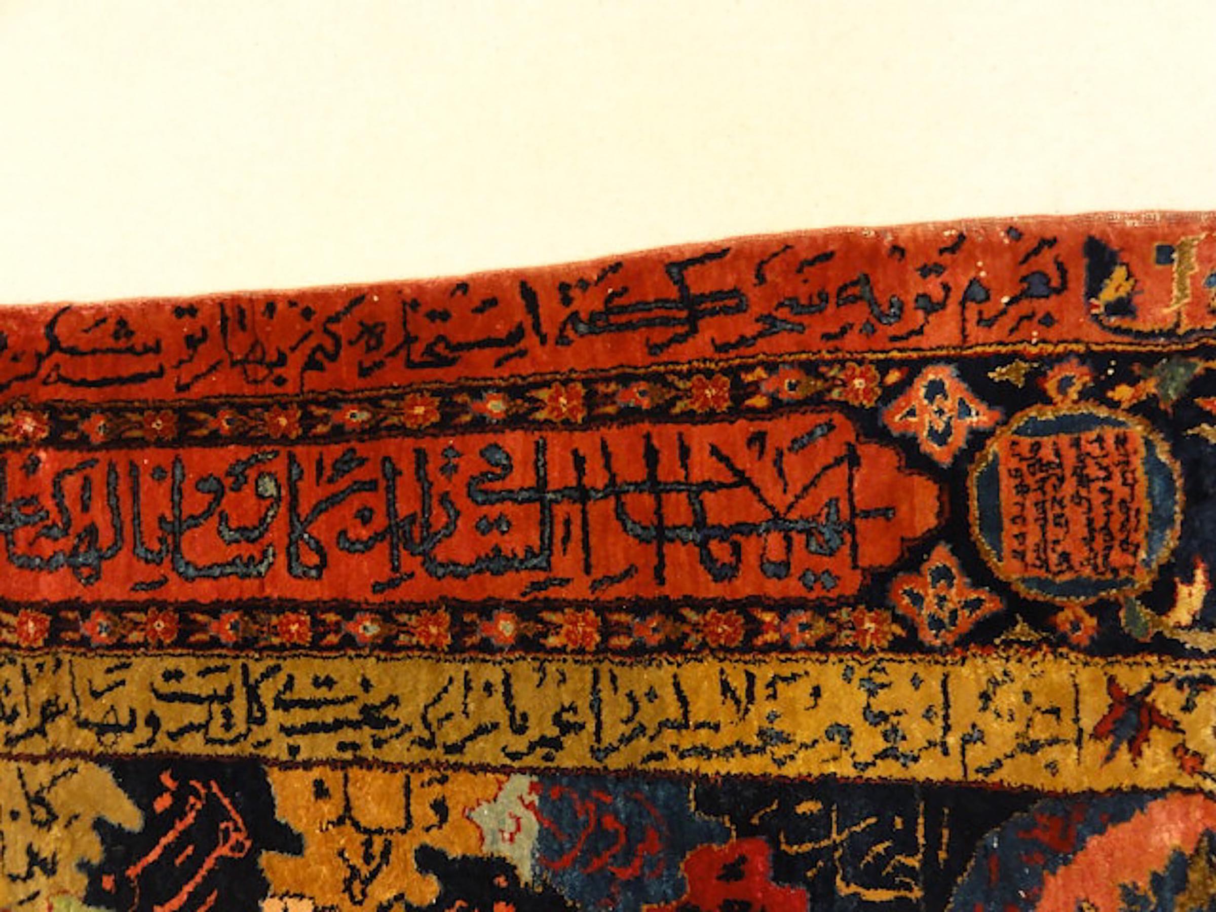 Persiano Antico tappeto da meditazione in seta Kashan con testa di sultano Giardino del Paradiso in vendita