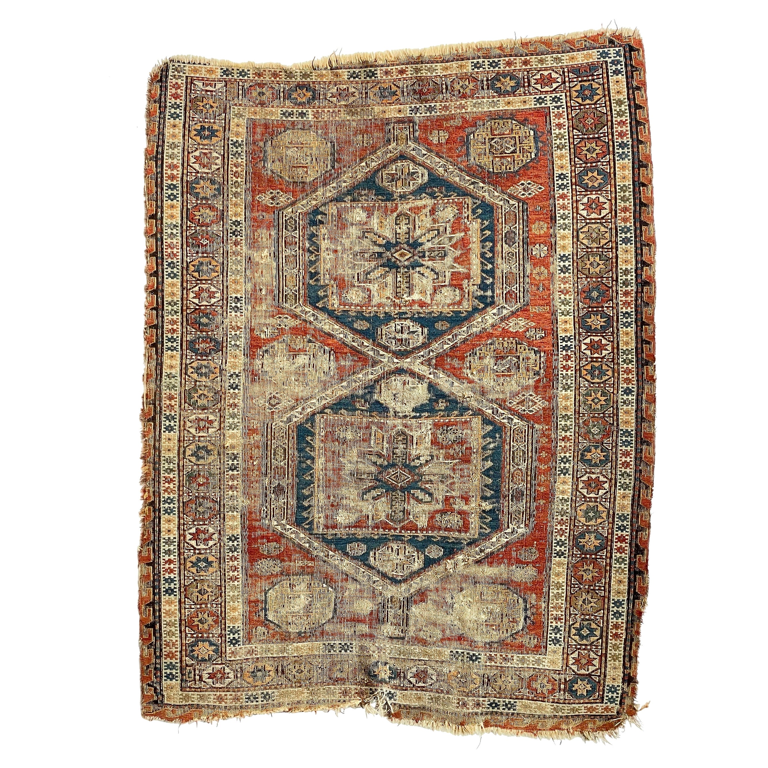 Tappeto antico Sumac ricco di carattere, 1900 ca. in vendita