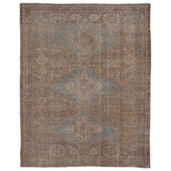 Antique Sumak Carpet, Light Brown and Baby Blue Field, Lightly Distressed
