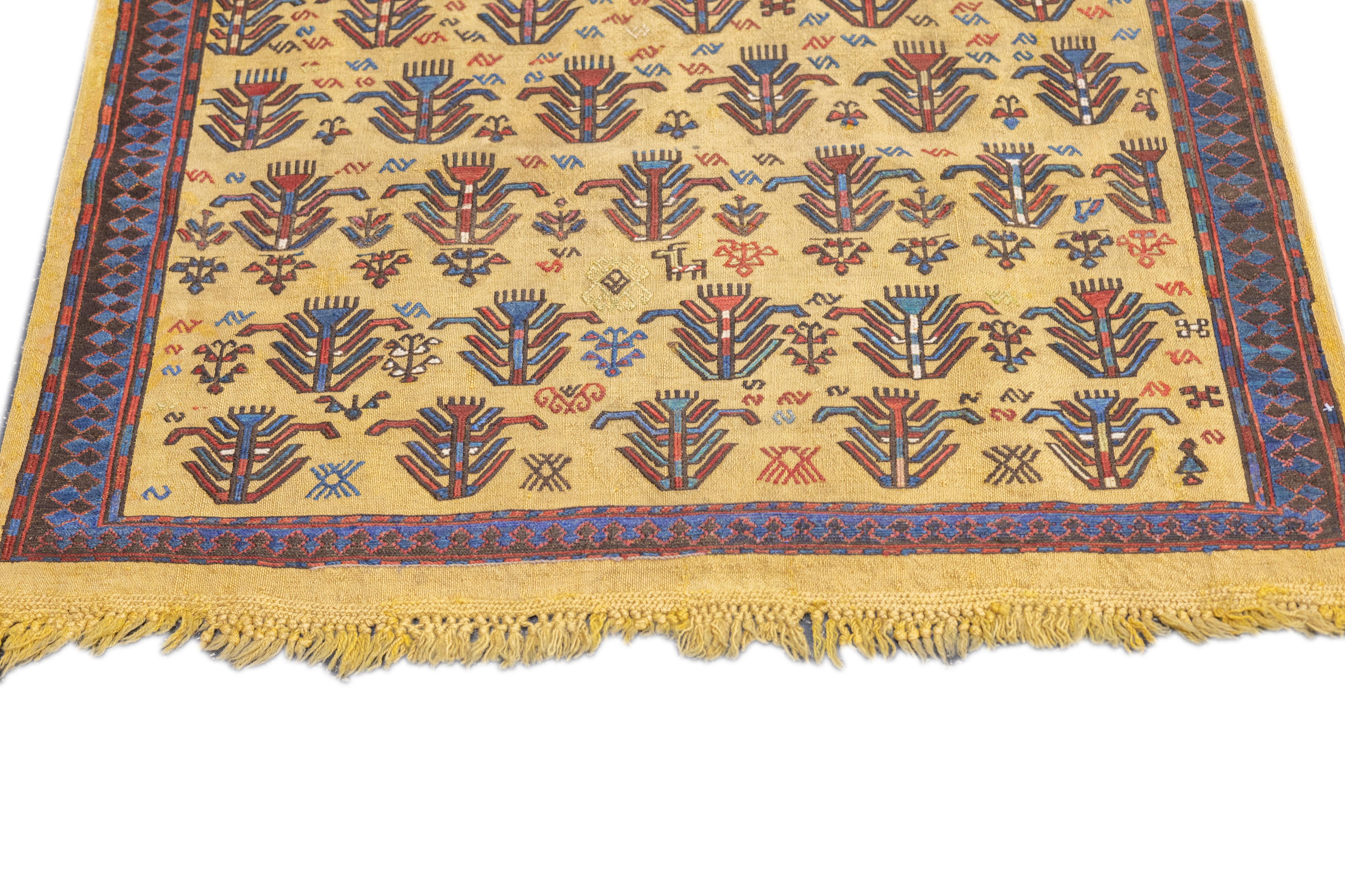 Hand-Knotted Antique Sumak Rug 3'4'' x 5'4'' For Sale