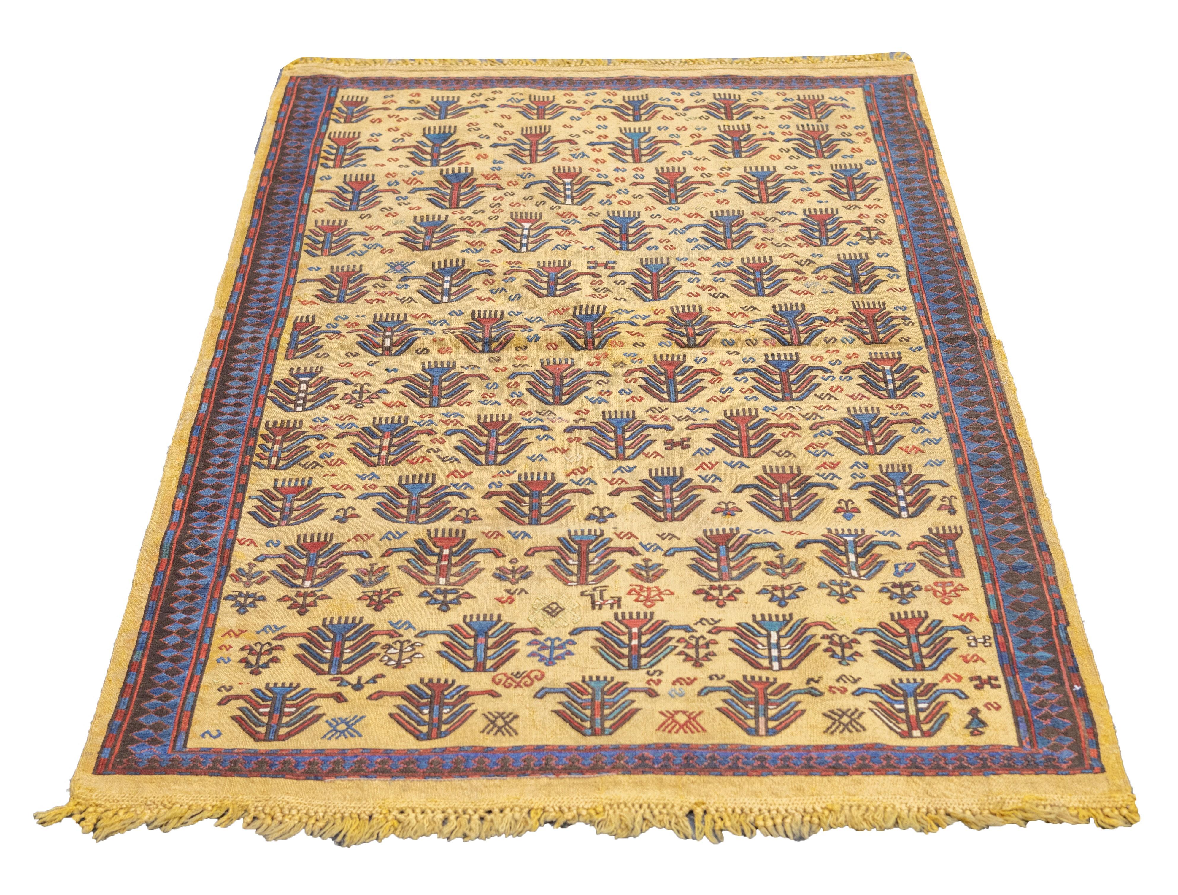 20th Century Antique Sumak Rug 3'4'' x 5'4'' For Sale