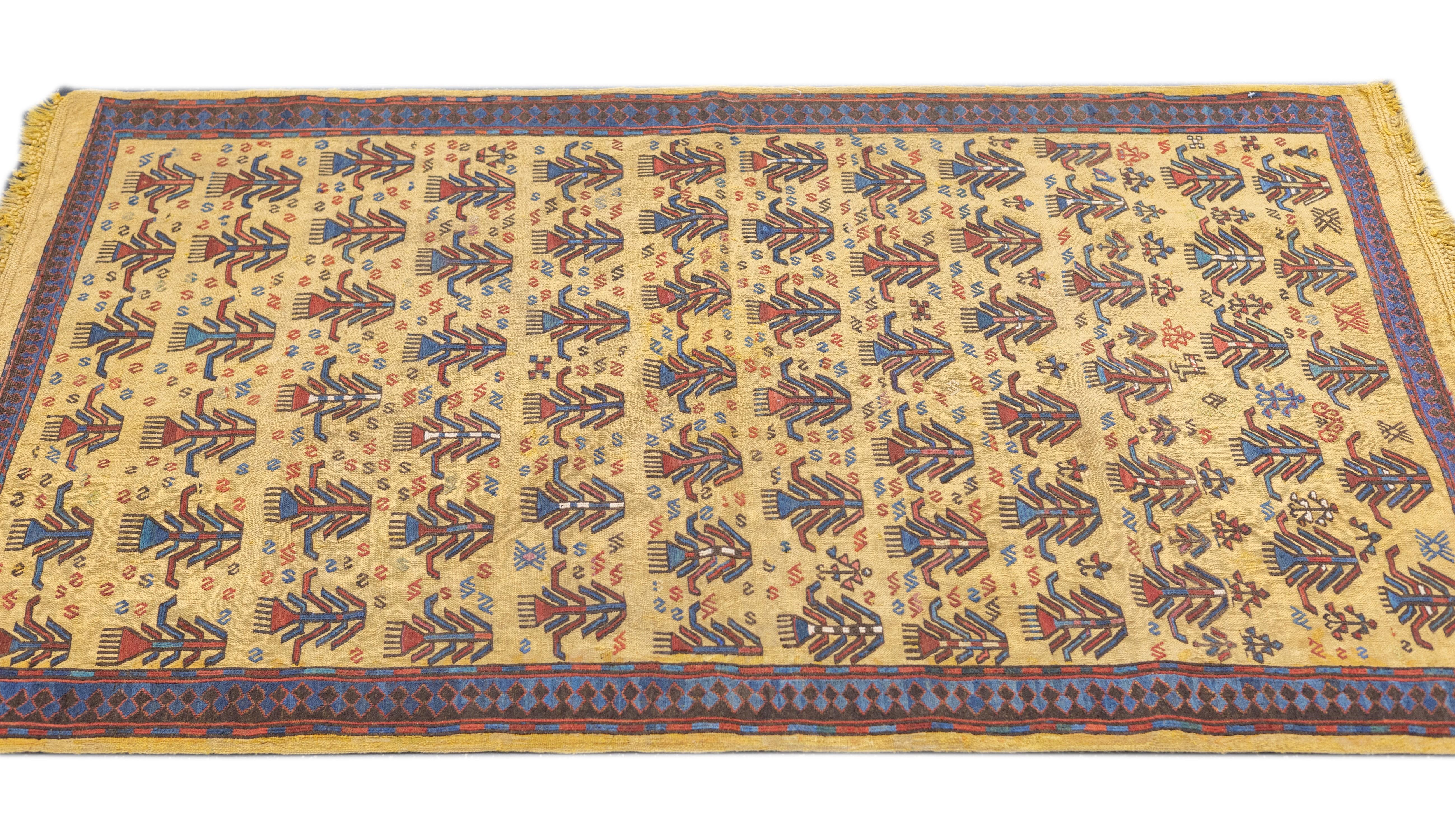 Wool Antique Sumak Rug 3'4'' x 5'4'' For Sale