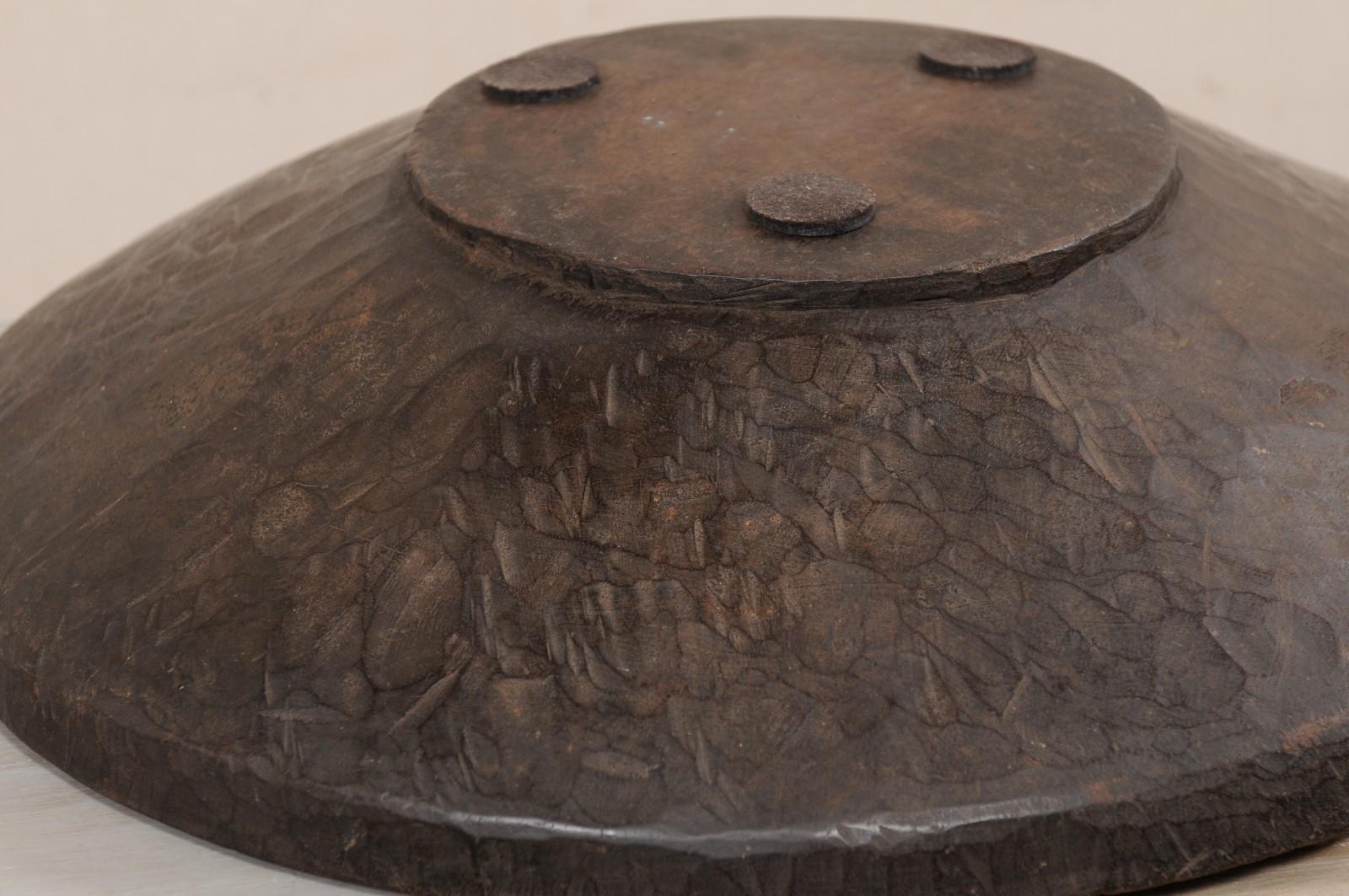 Antique Sumatran Hand-Carved Tropical Hardwood Bowl For Sale 5