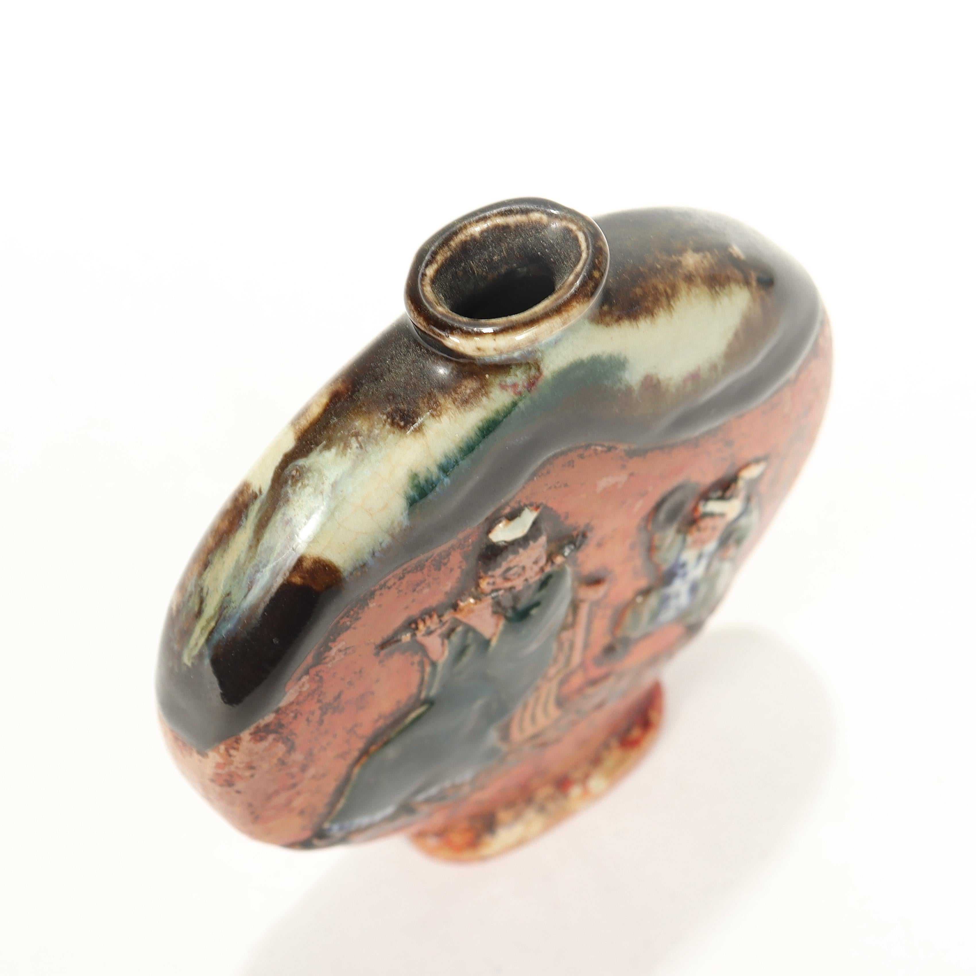 Antique Sumidagawa Signed Pottery Moon Flask Vase For Sale 4