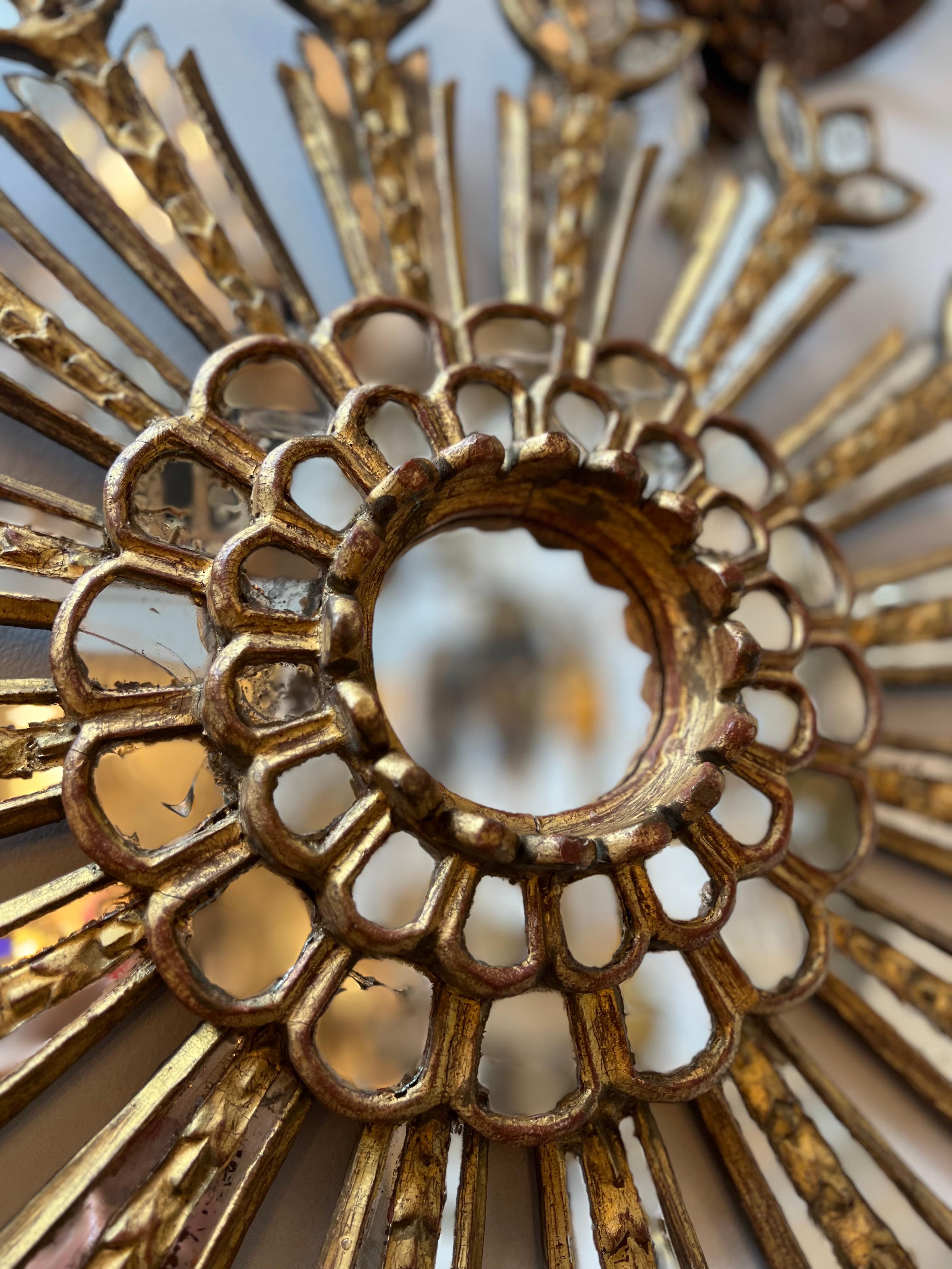Gilt Antique Sunburst Mirror For Sale