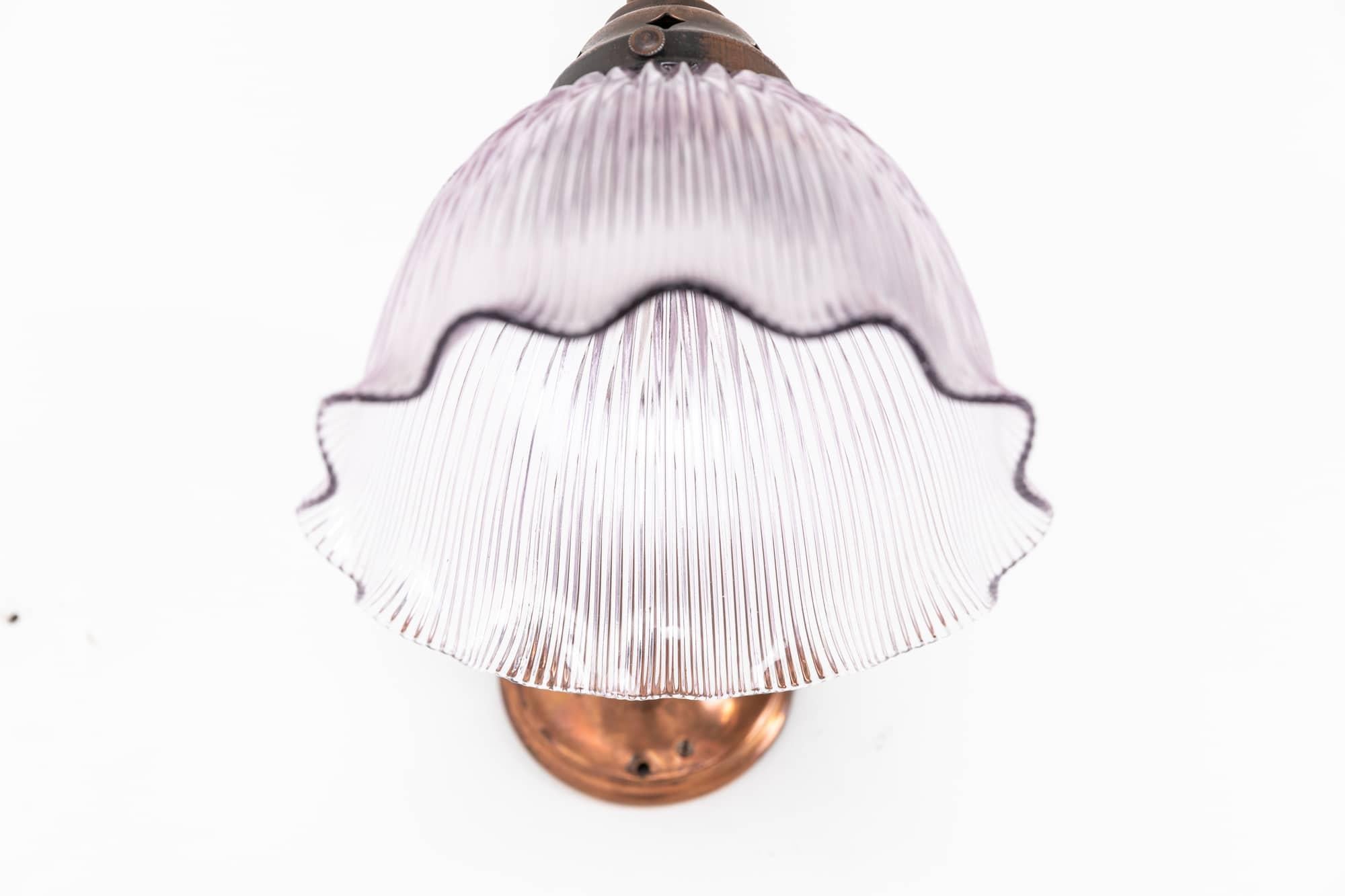 Antique Sunco / Holophane Prismatic Glass Copper Swan Neck Wall Lamp, c.1920 In Fair Condition In London, GB