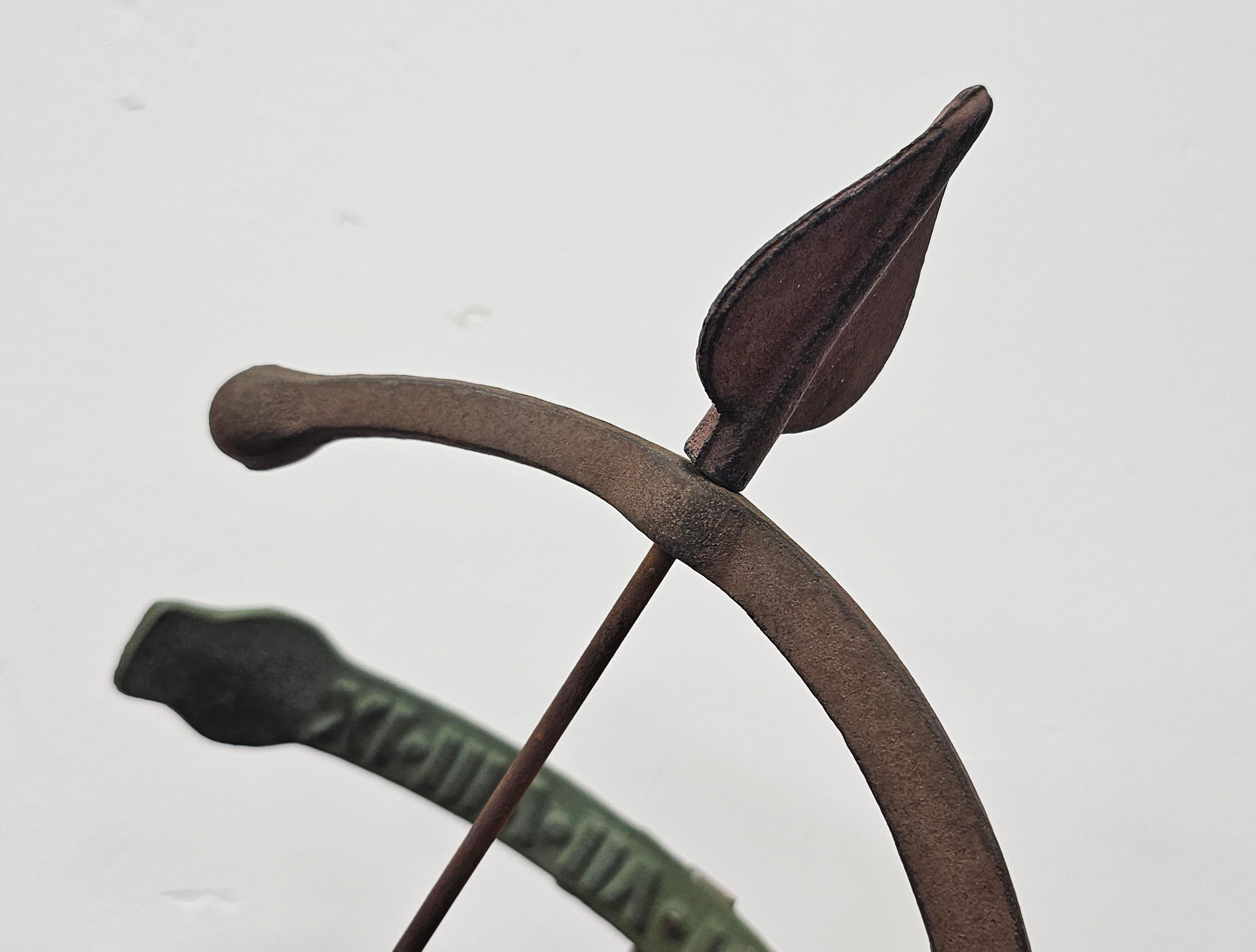 French Provincial Antique Sundial done in wrought iron and brass with heavy patina, Germany 1800s For Sale